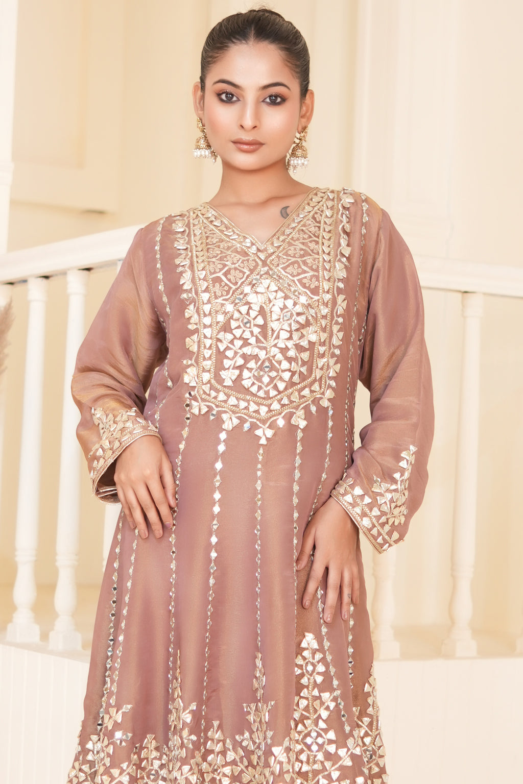 Dusky Mauve Gota Patti Kurta Set