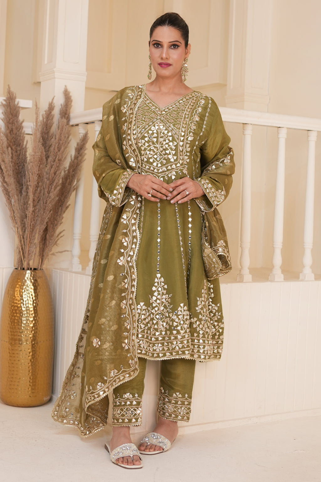 Olive Green Gota Patti Kurta set