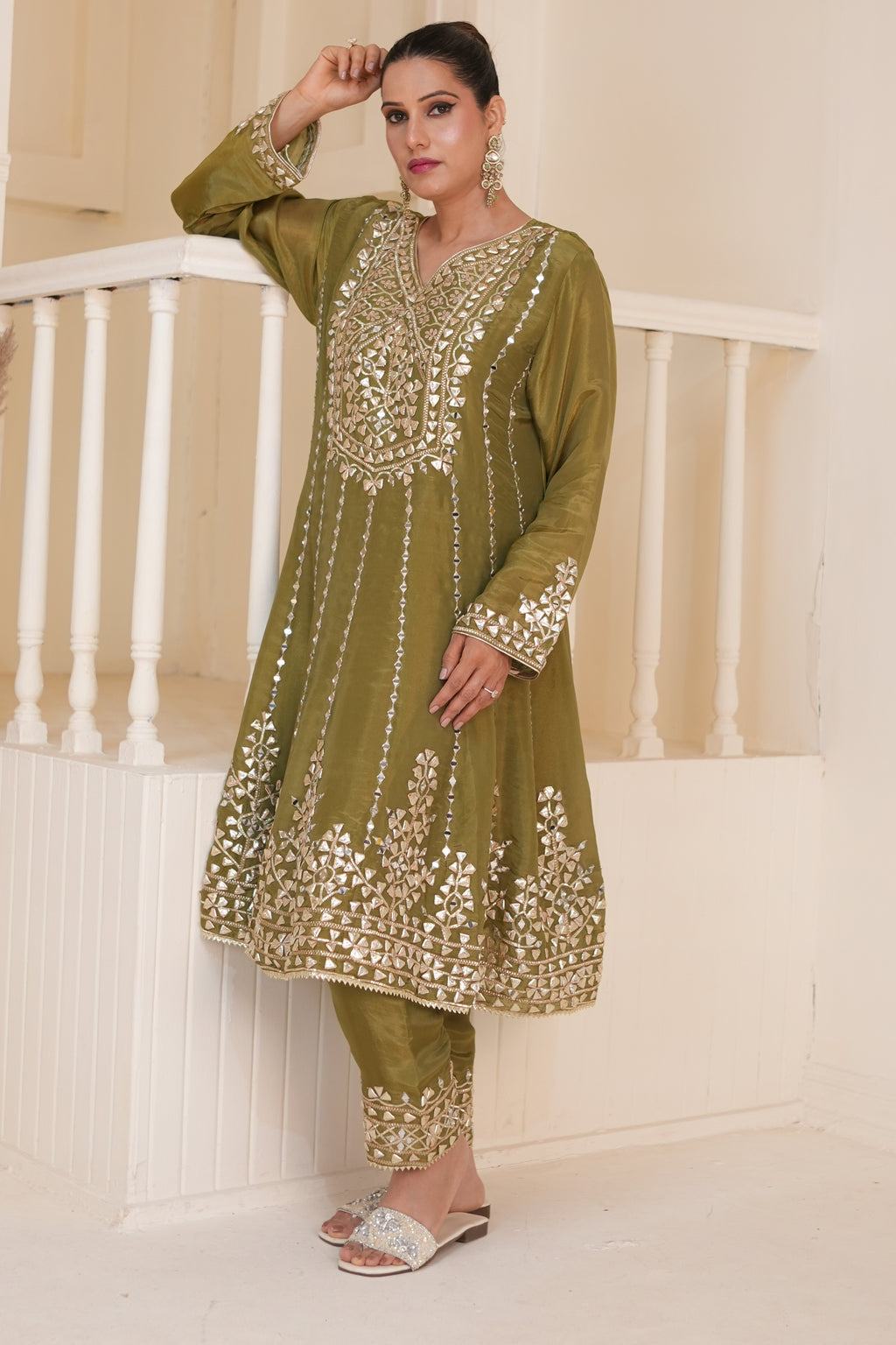 Olive Green Gota Patti Kurta set