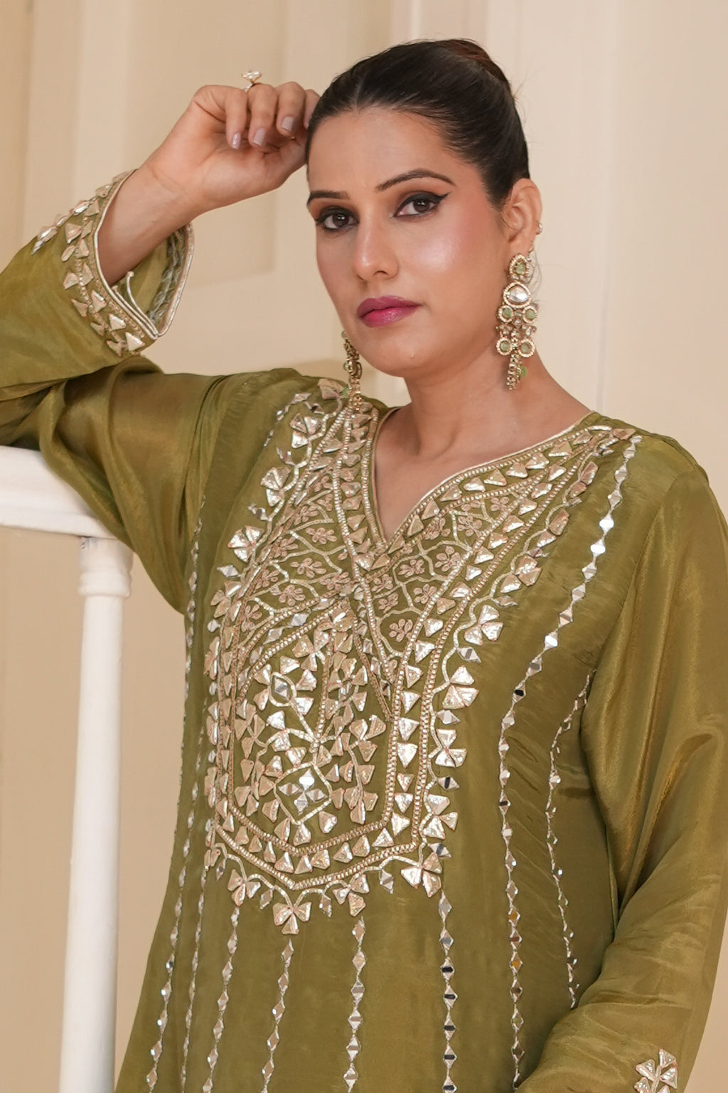 Olive Green Gota Patti Kurta set