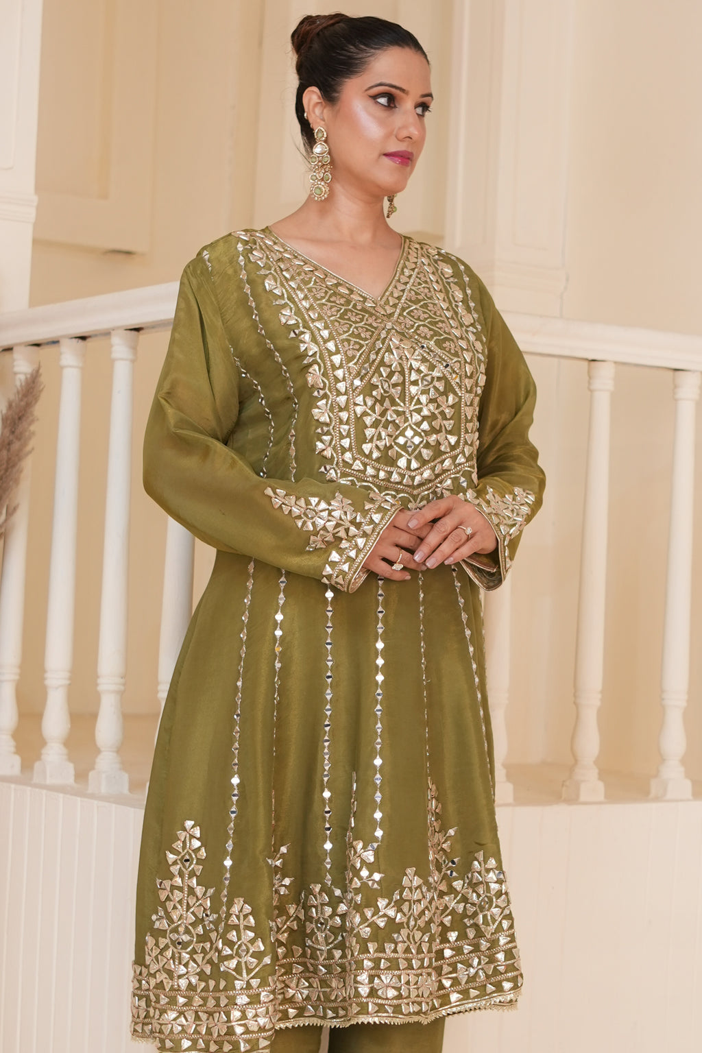 Olive Green Gota Patti Kurta set