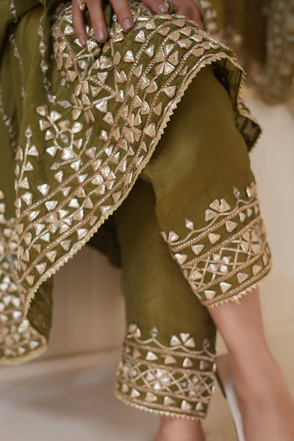 Olive Green Gota Patti Kurta set