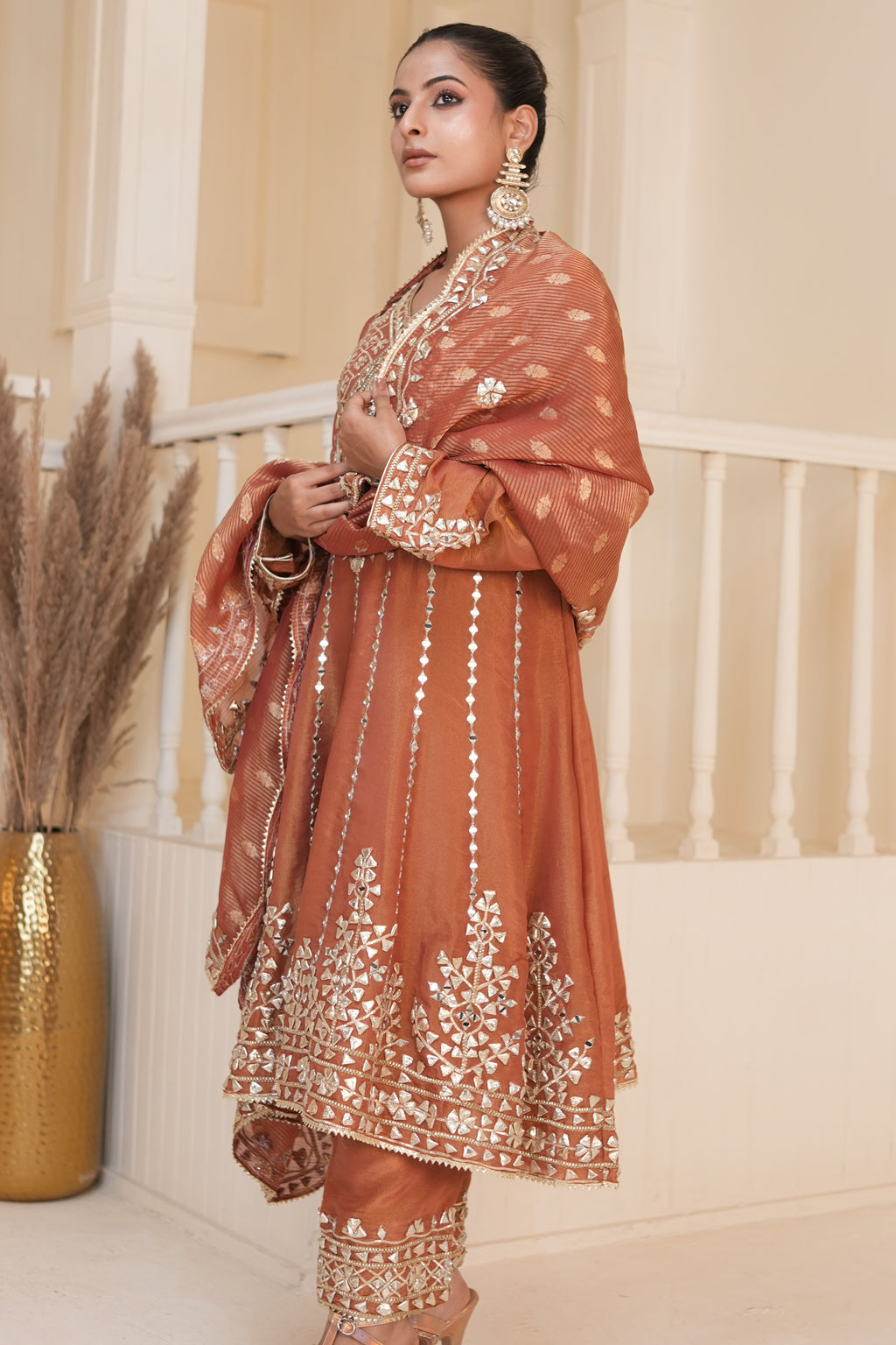 Burnt Terracota Gota Patti Kurta Set