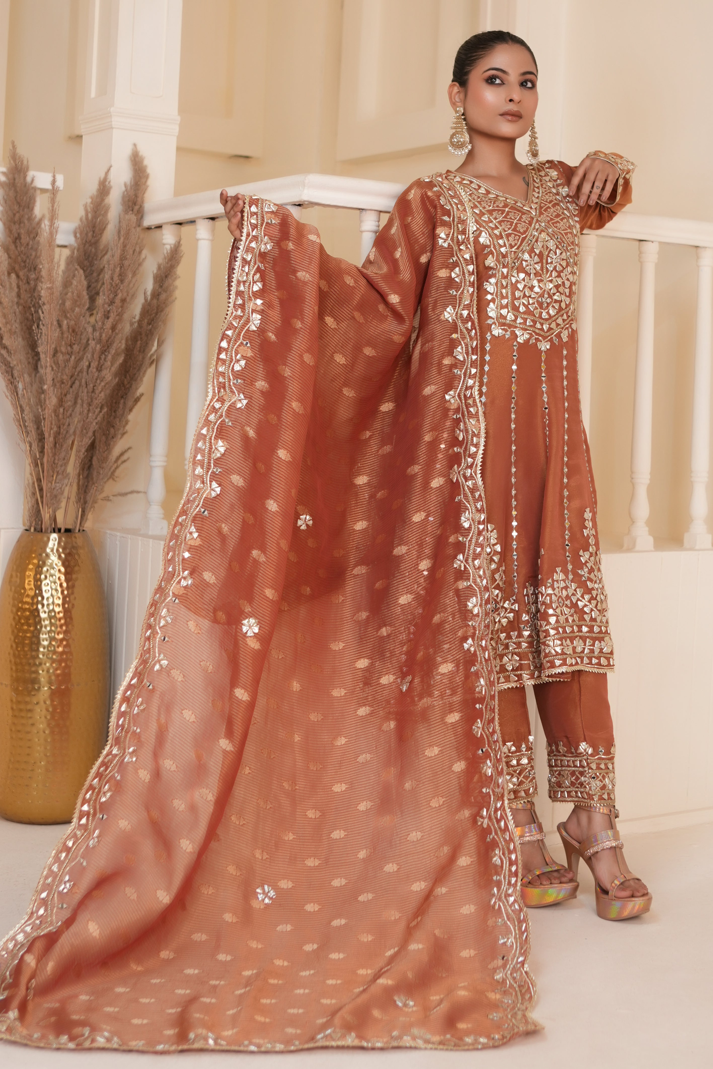 Burnt Terracota Gota Patti Kurta Set