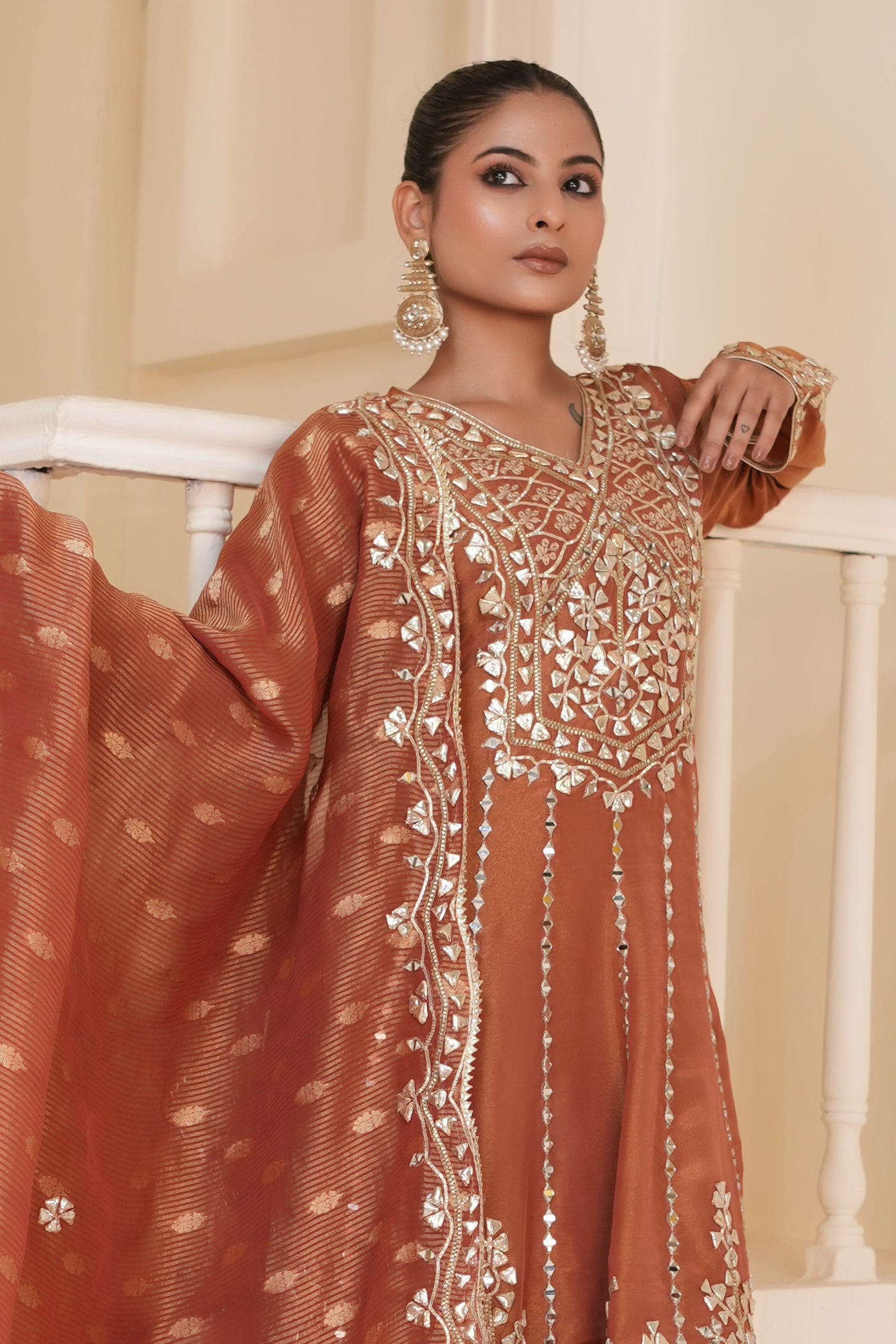 Burnt Terracota Gota Patti Kurta Set