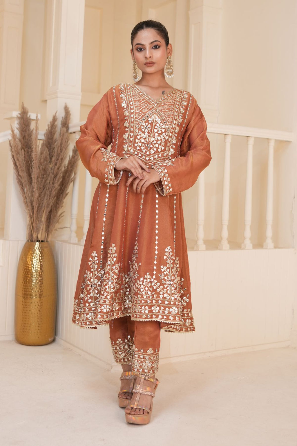 Burnt Terracota Gota Patti Kurta Set