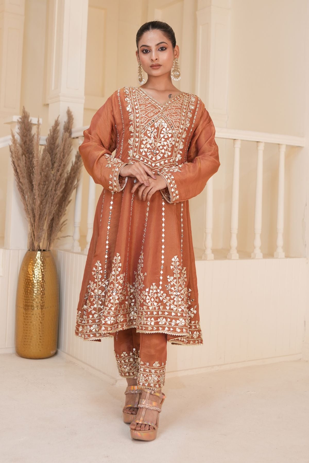 Burnt Terracota Gota Patti Kurta Set