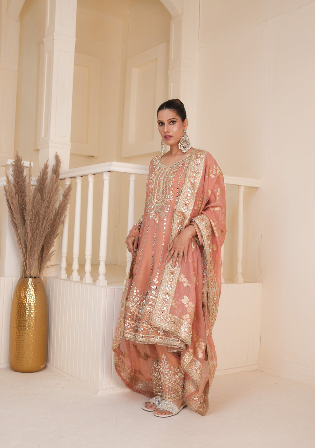 Peachy Apricot Gota Patti Kurta Set