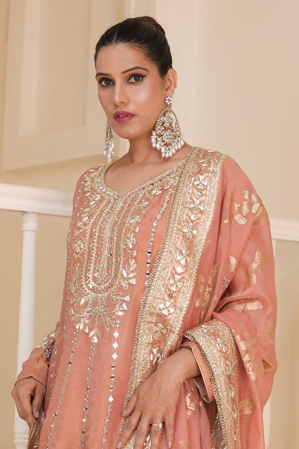Peachy Apricot Gota Patti Kurta Set