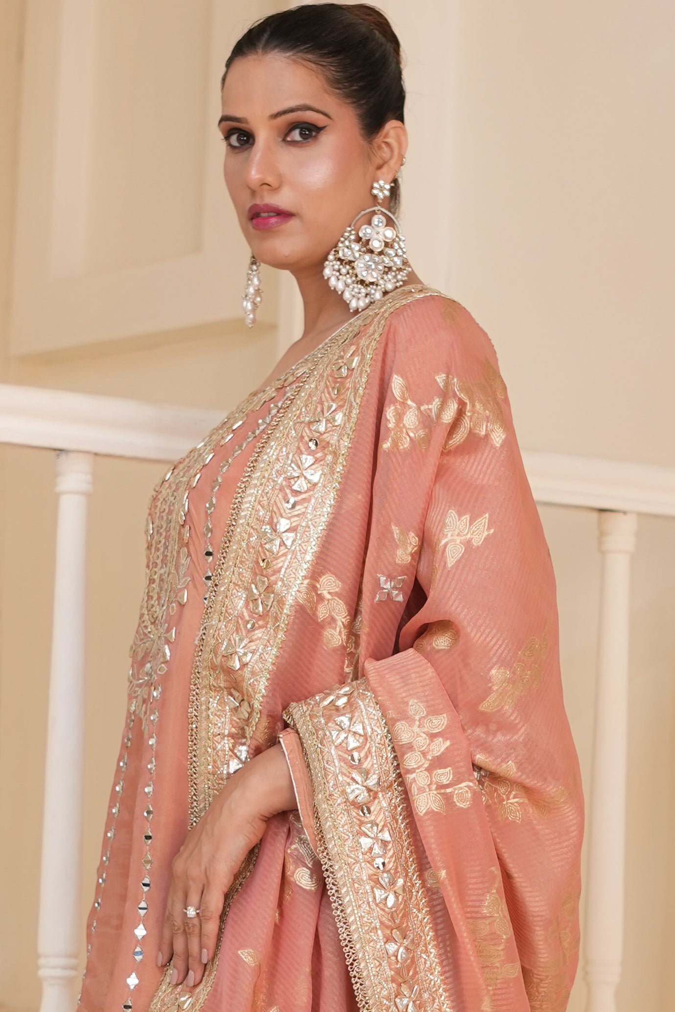 Peachy Apricot Gota Patti Kurta Set