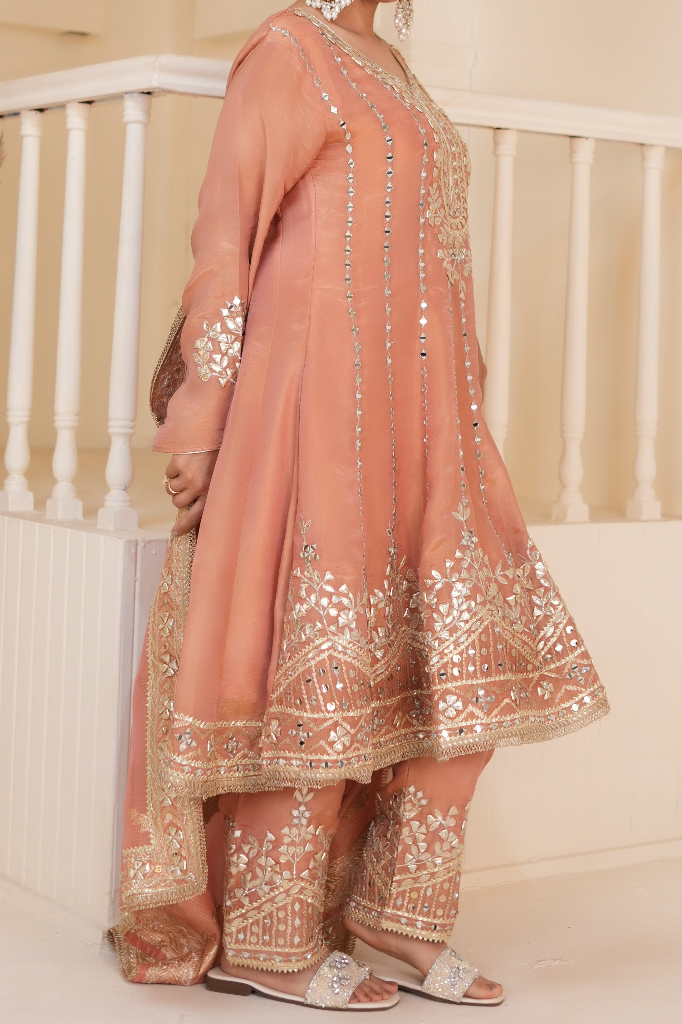 Peachy Apricot Gota Patti Kurta Set