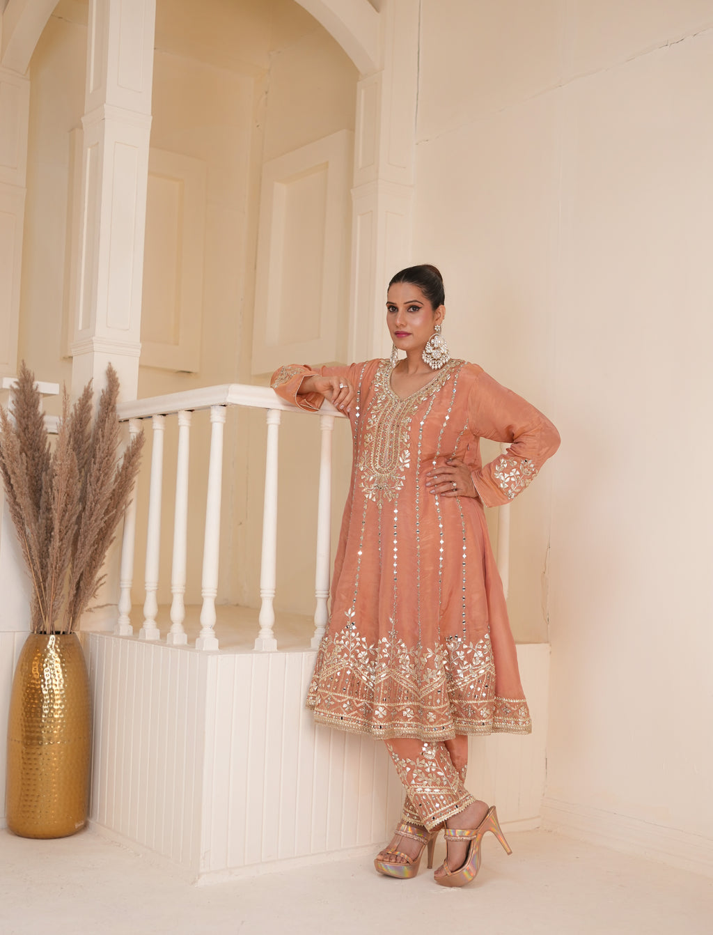 Peachy Apricot Gota Patti Kurta Set