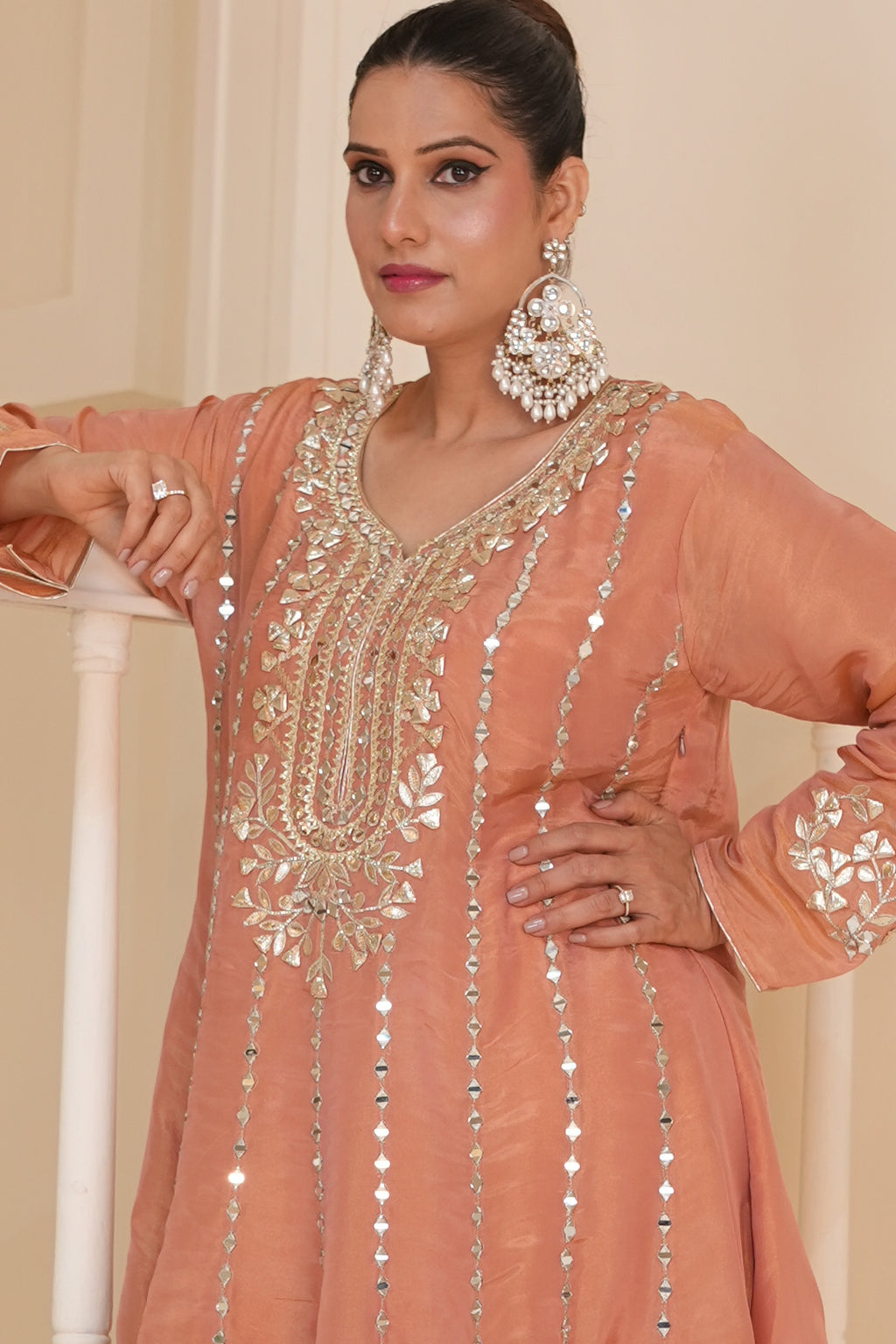 Peachy Apricot Gota Patti Kurta Set