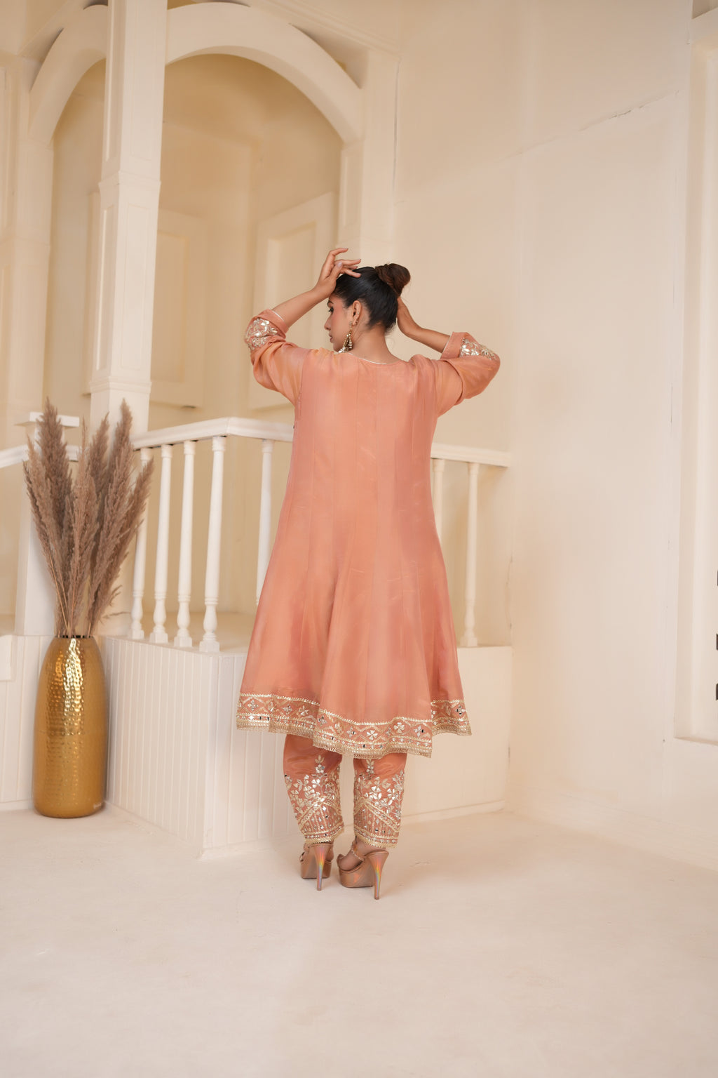 Peachy Apricot Gota Patti Kurta Set