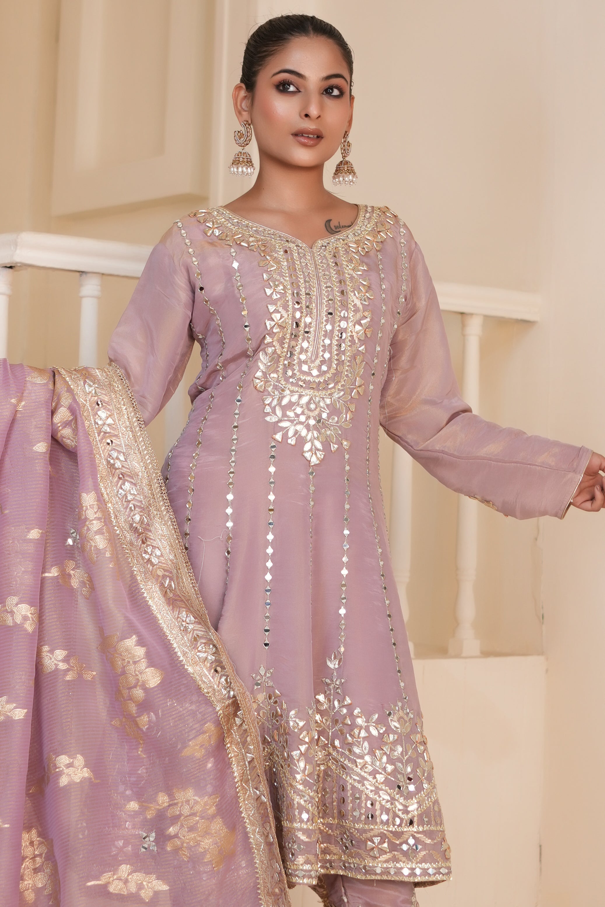 Dusky Lavender Mauve Gotta Patti Kurta Set