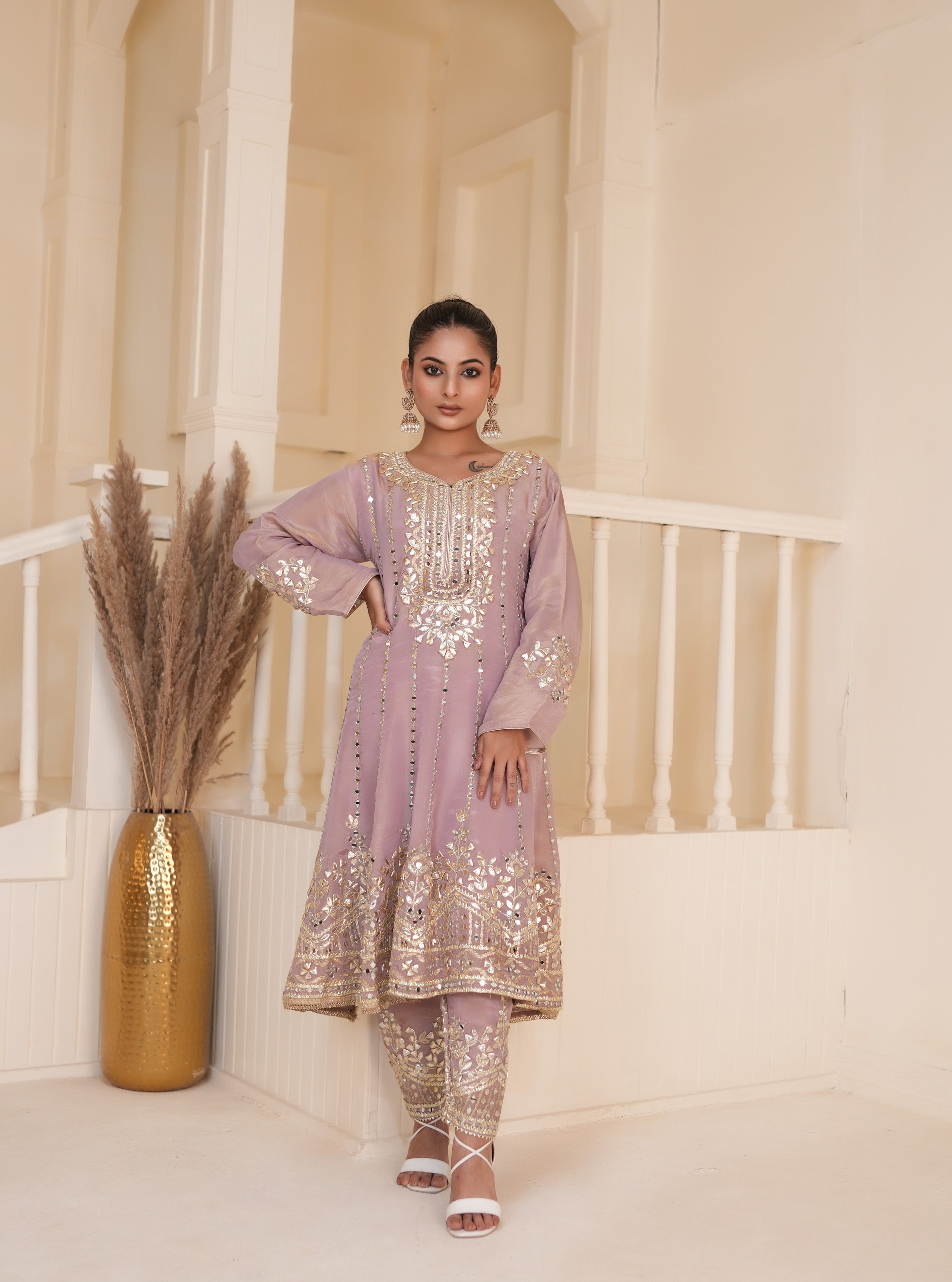 Dusky Lavender Mauve Gotta Patti Kurta Set