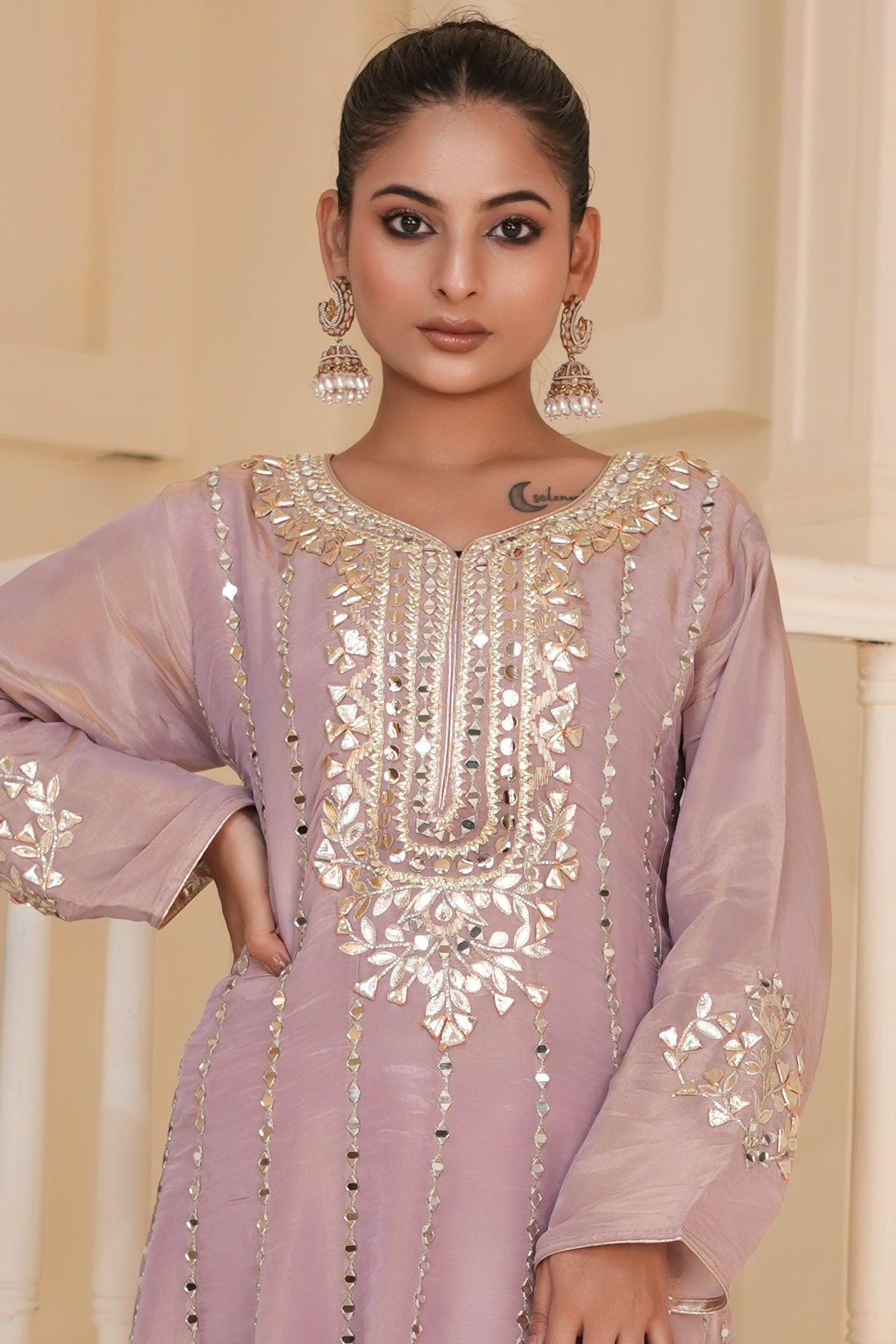 Dusky Lavender Mauve Gotta Patti Kurta Set