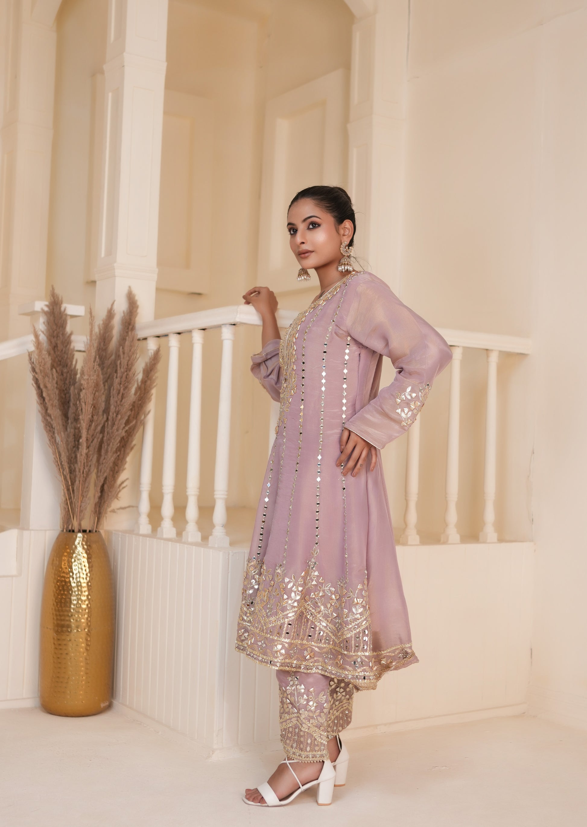 Dusky Lavender Mauve Gotta Patti Kurta Set