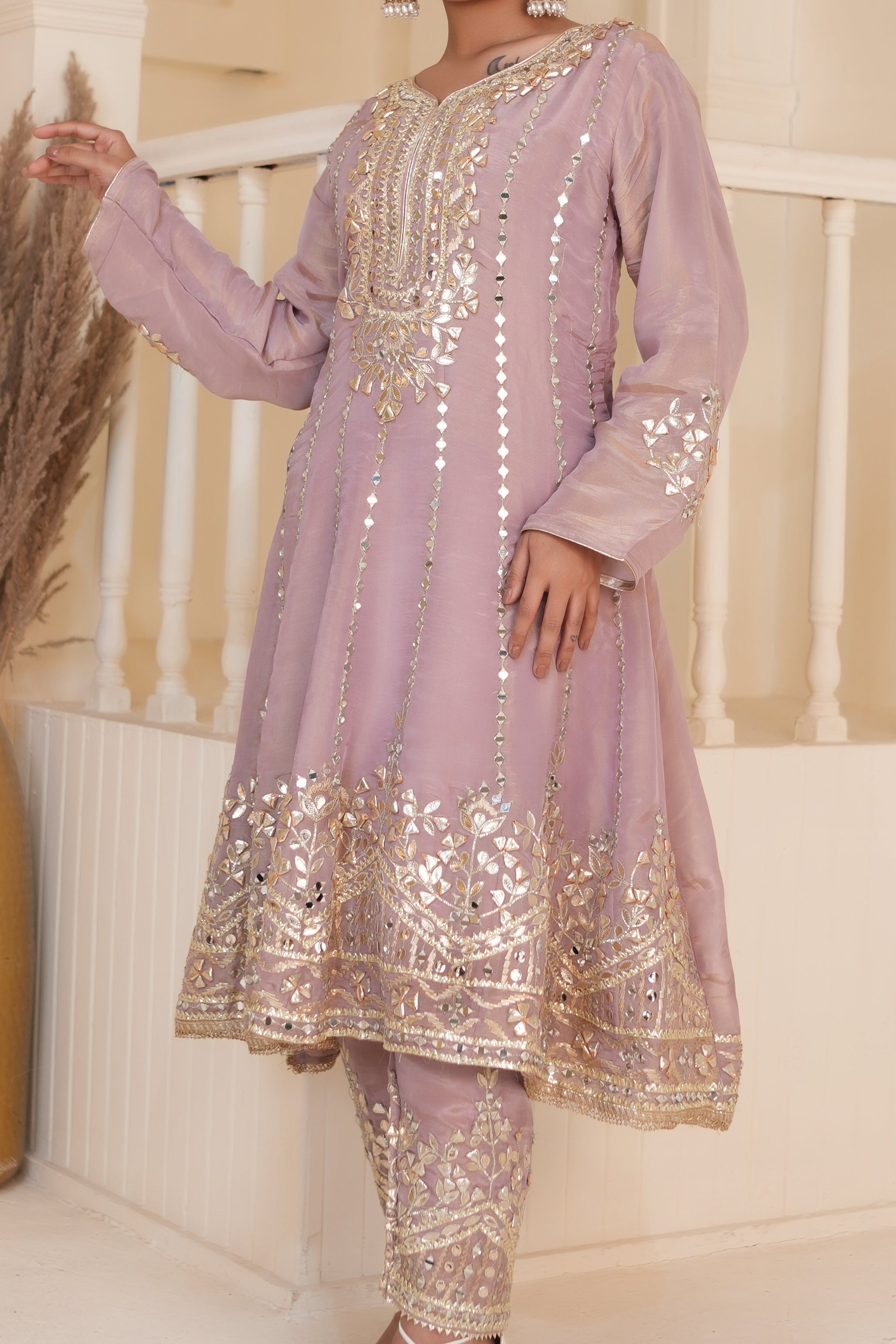 Dusky Lavender Mauve Gotta Patti Kurta Set