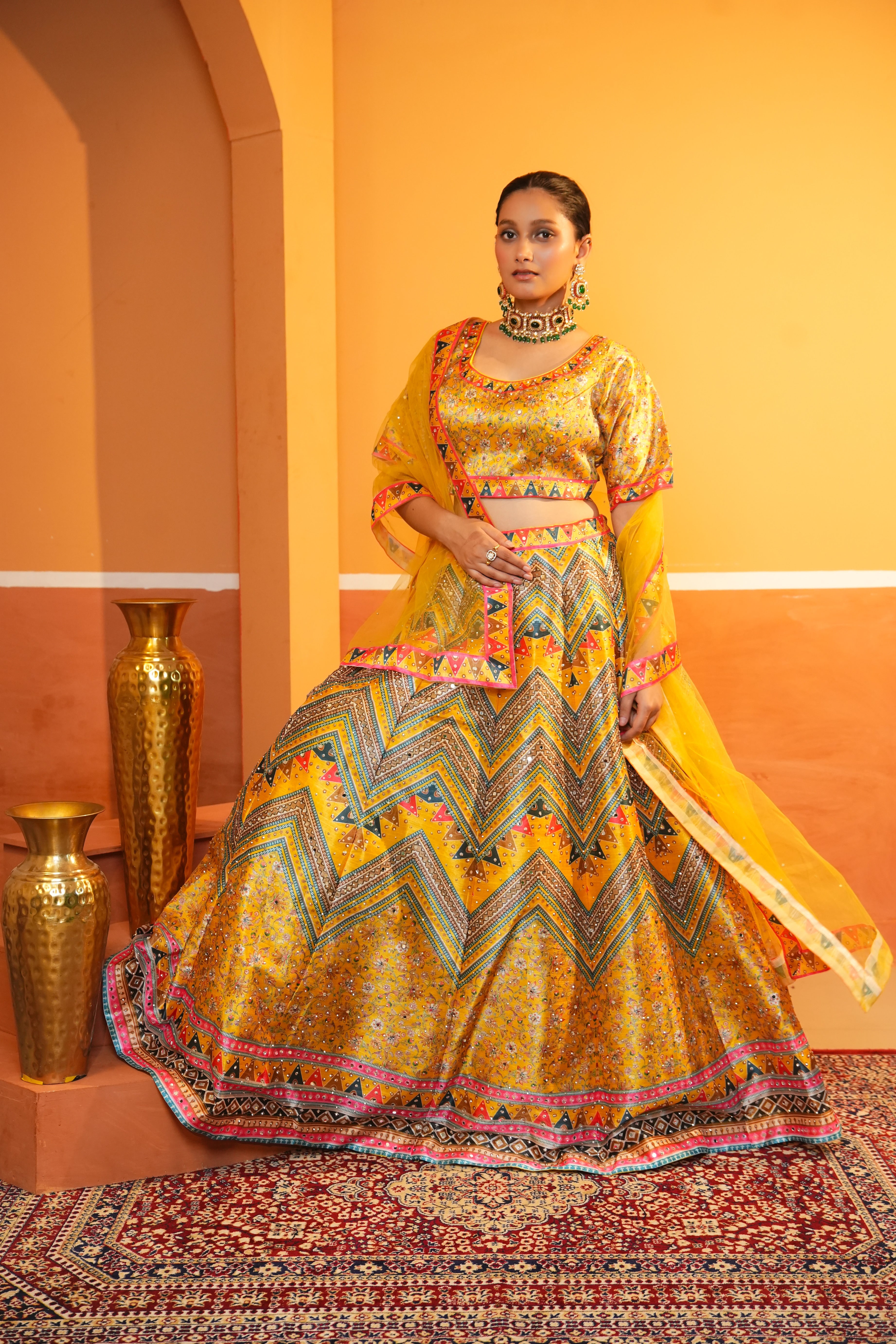 Regal Radiance Mustard Yellow Butter Silk Lehenga Set