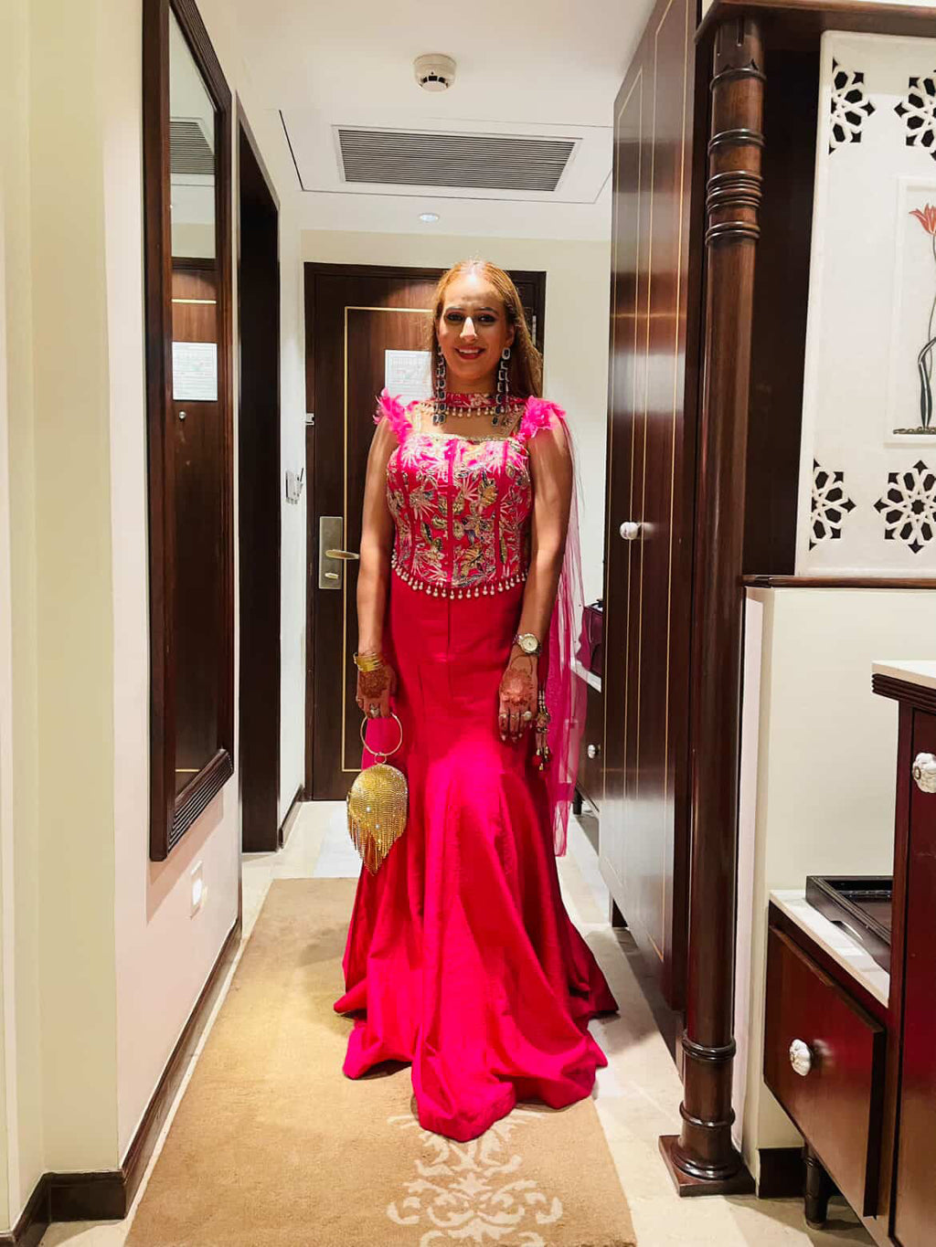 Fushcia Pink Corset Blouse Mermaid Skirt Set