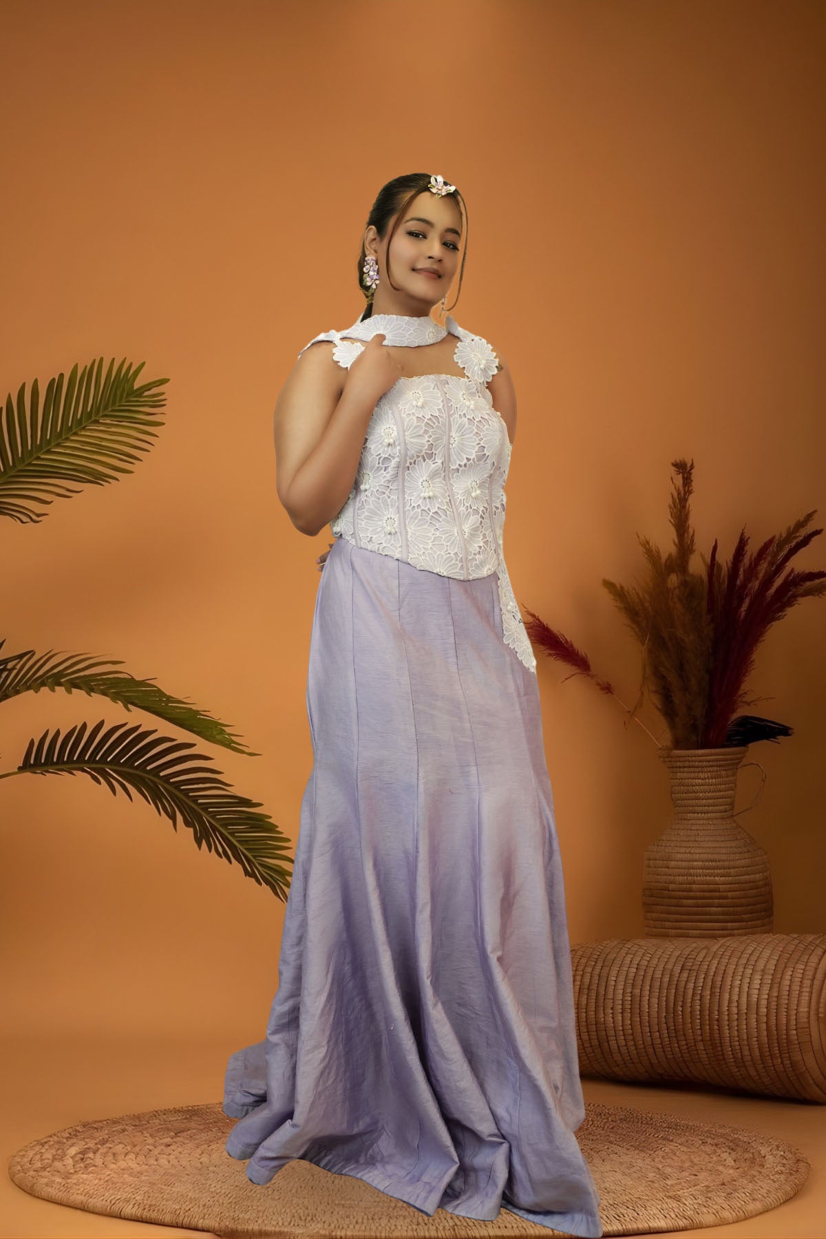 Lavender cutwork blouse mermaid skirt set