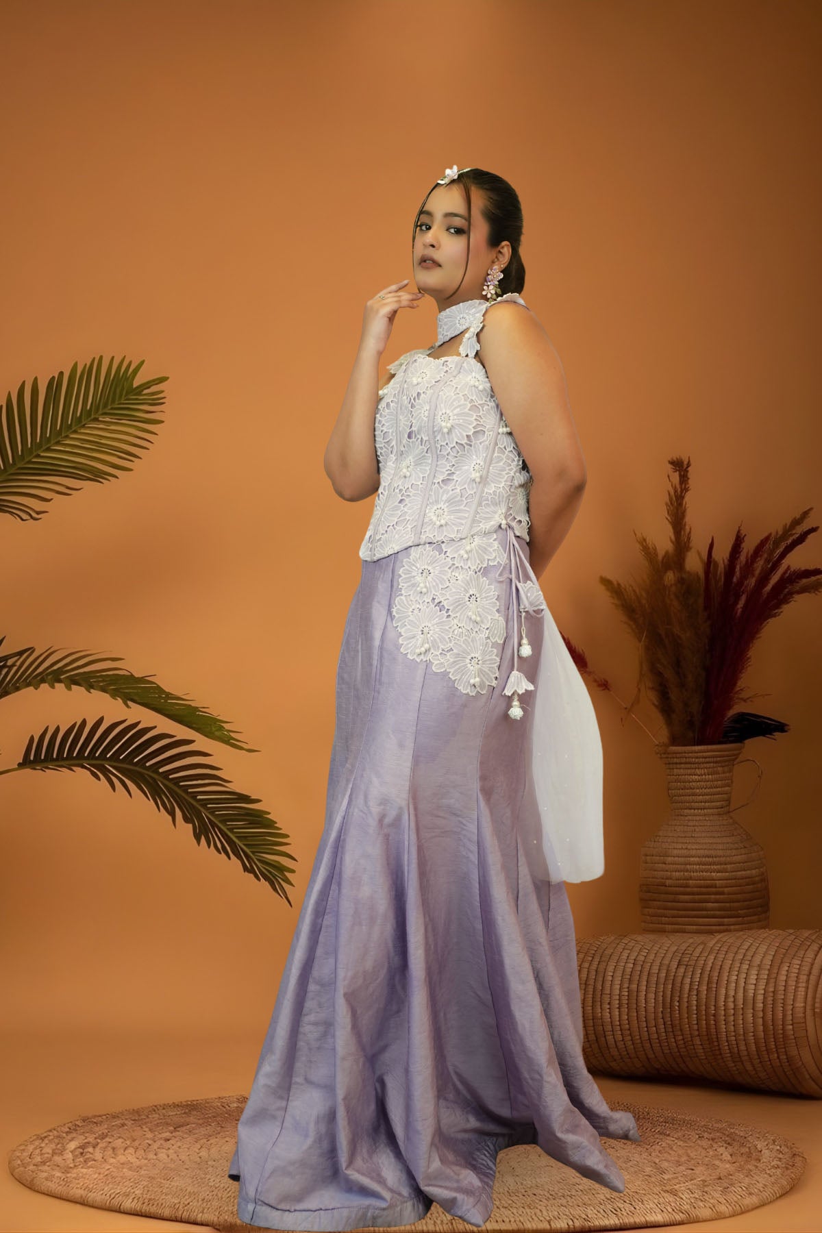 Lavender cutwork blouse mermaid skirt set
