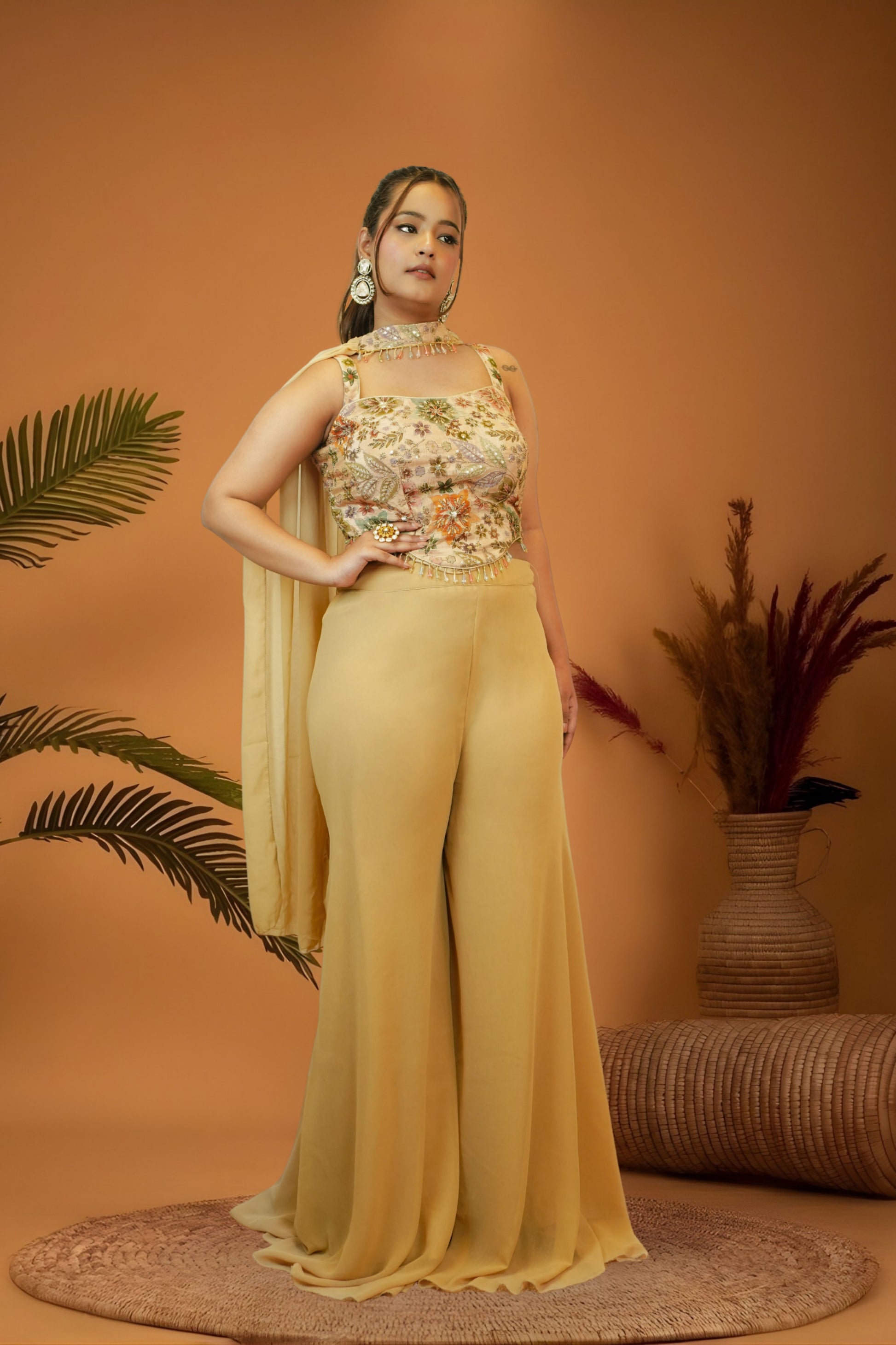 Mustard Gold Corset Top Plazzo Set