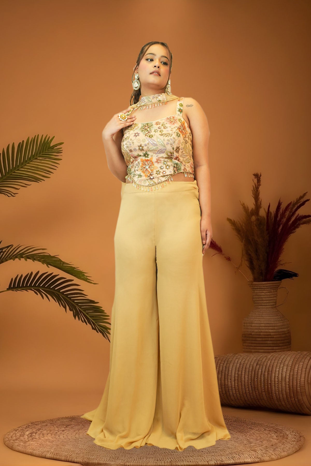 Mustard Gold Corset Top Plazzo Set