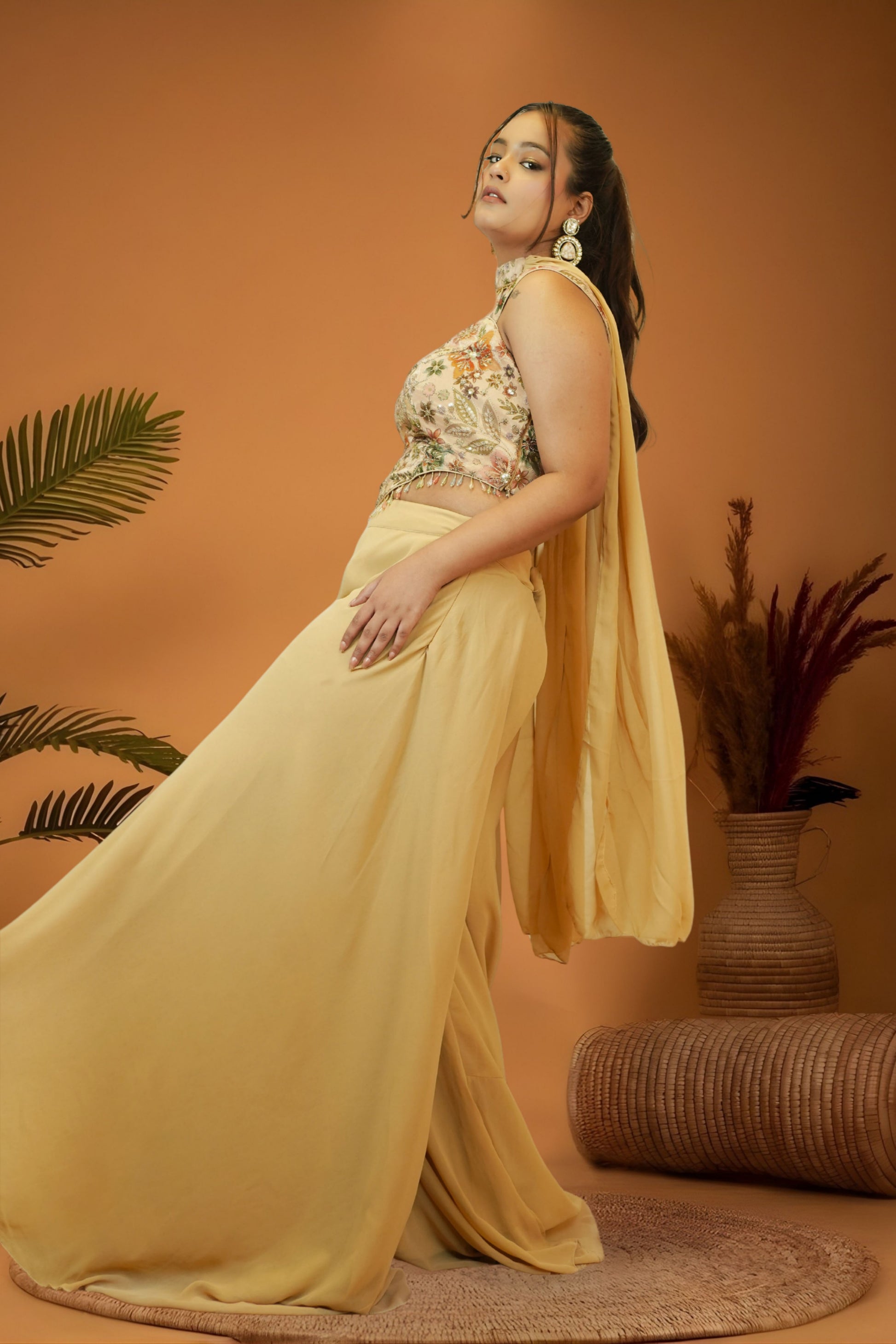 Mustard Gold Corset Top Plazzo Set
