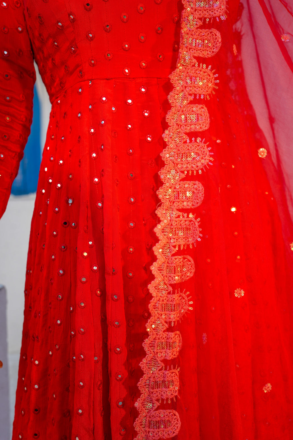 Rich Red Anarkali Suit with Mirror Magic