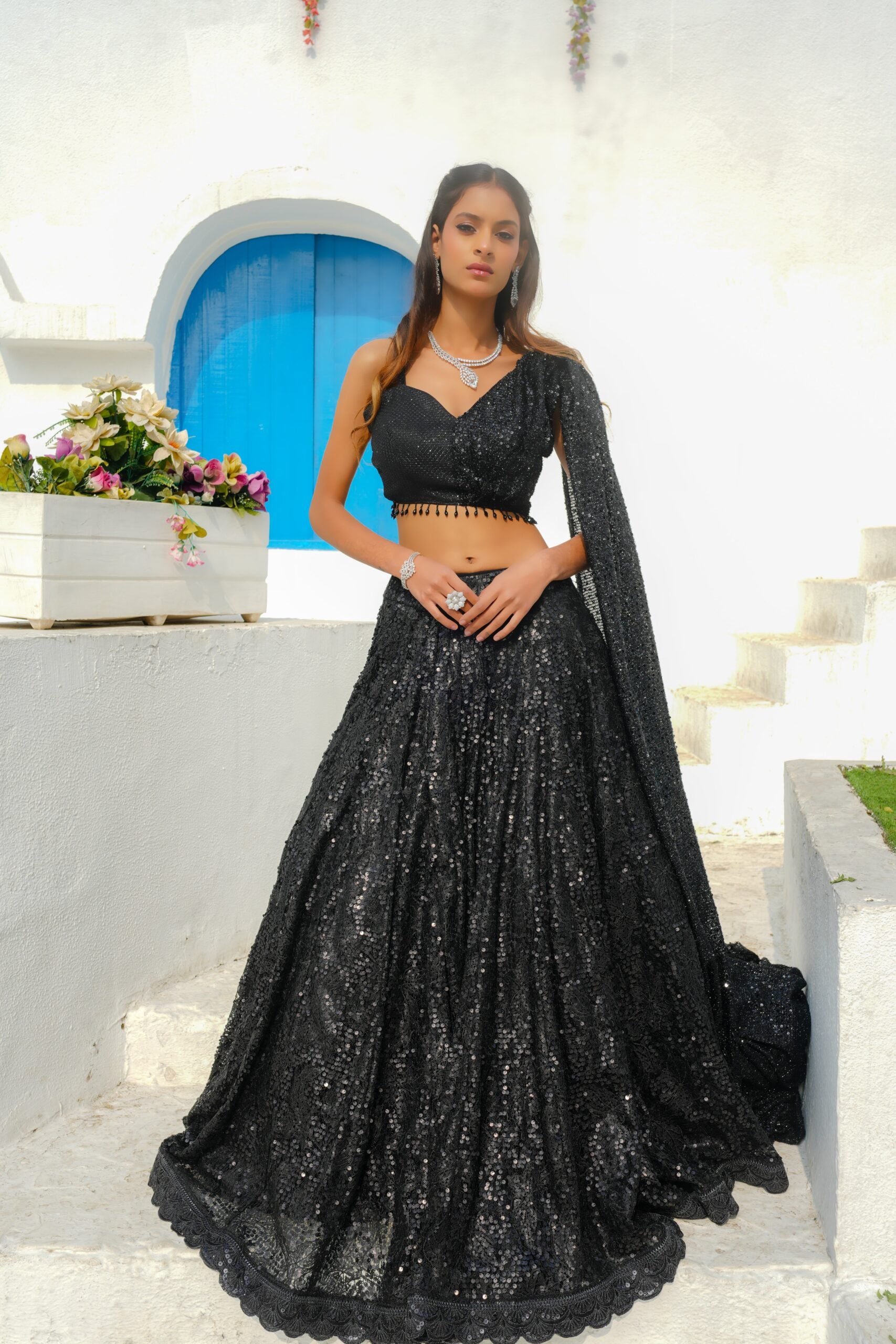 Midnight Elegance – Black Net Lehenga Set