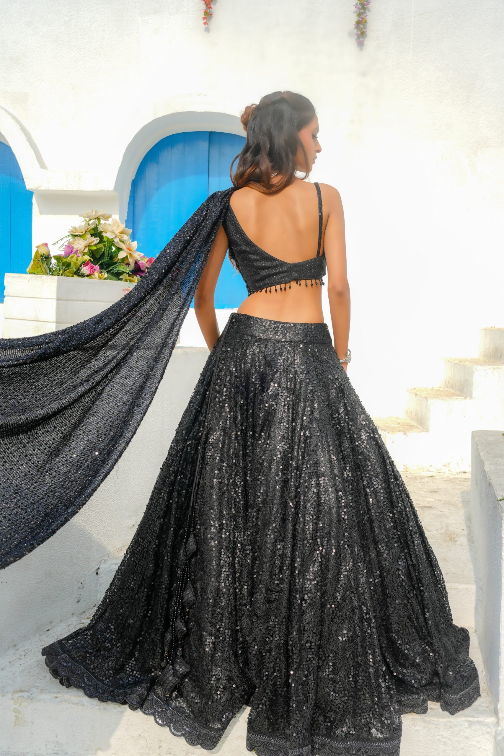 Midnight Elegance – Black Net Lehenga Set