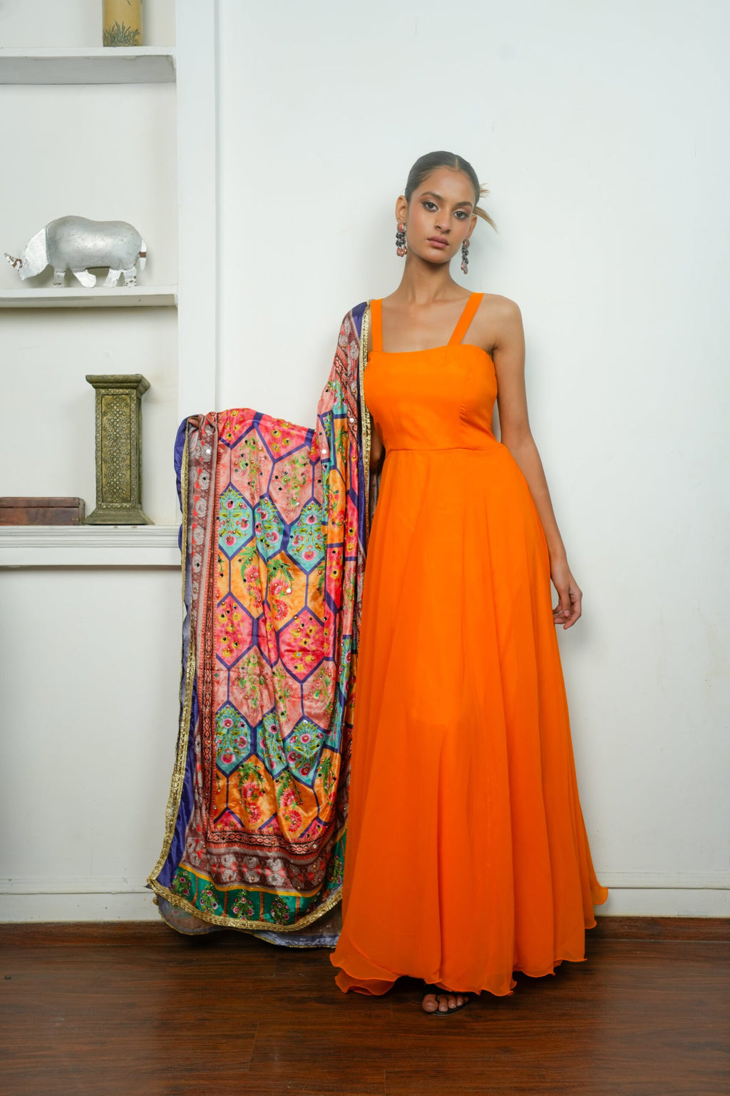 Vibrant Orange Anarkali suit