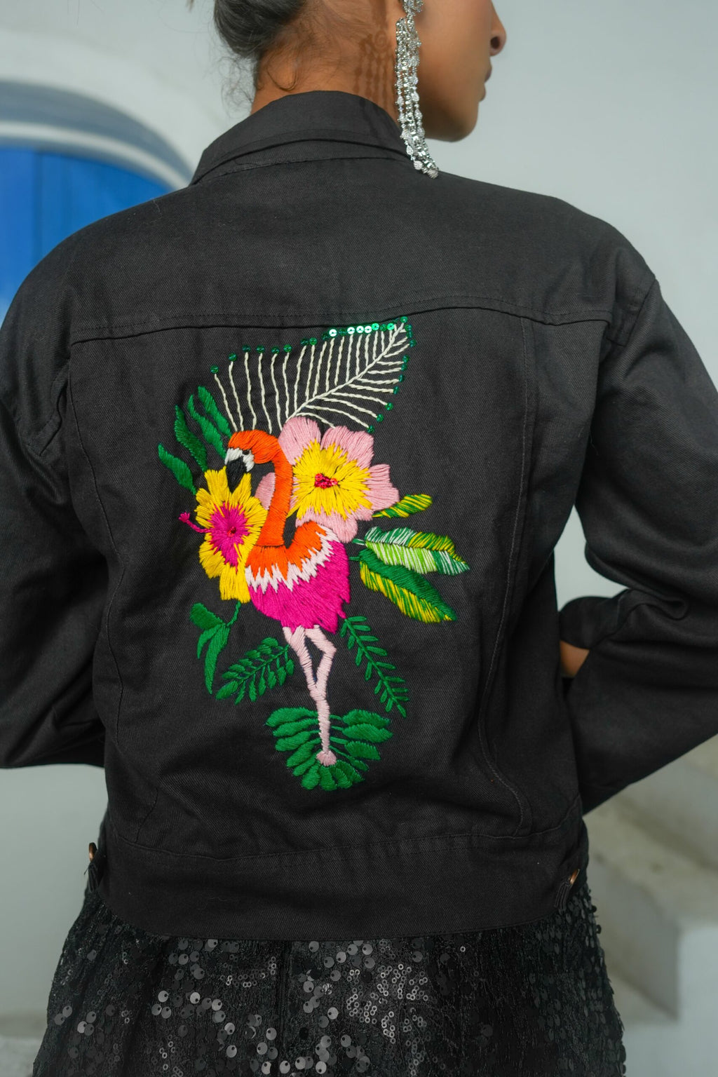Hand Embroidered Black Denim Jacket