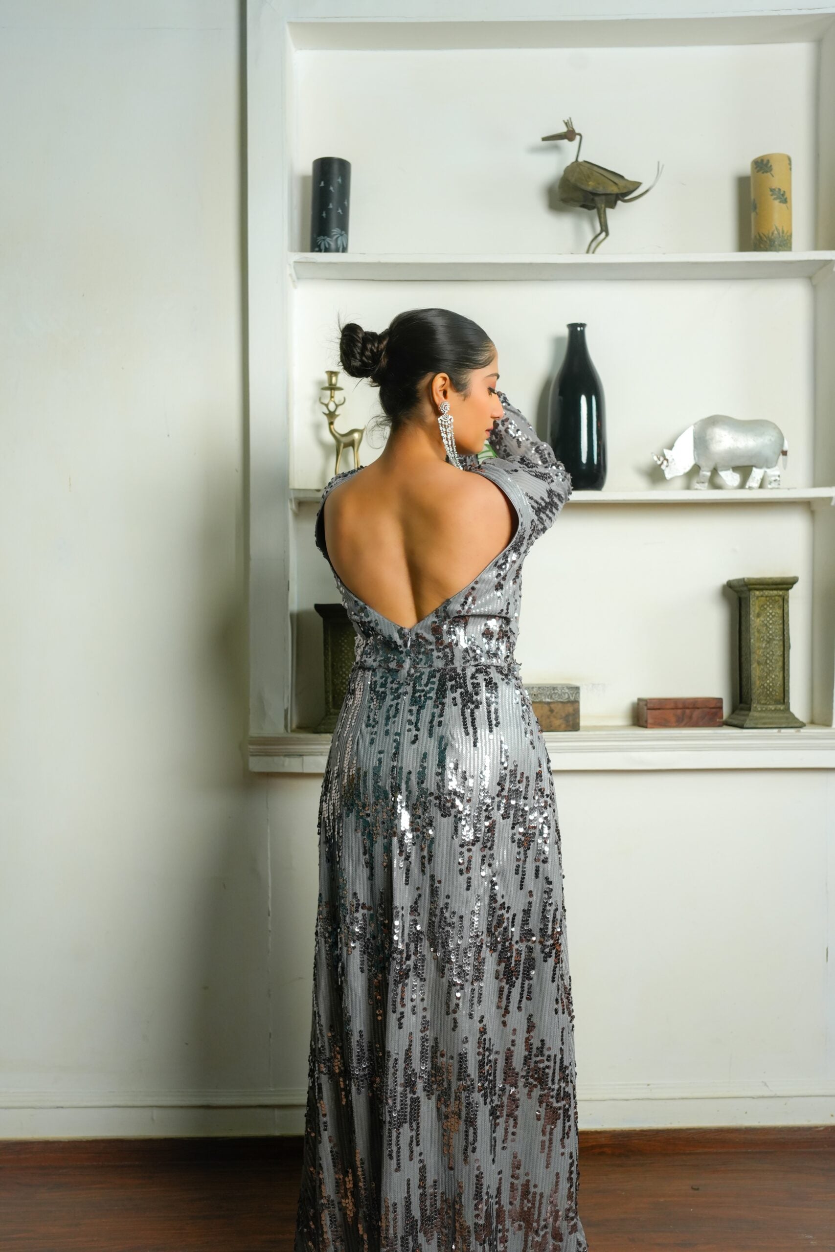 Silver Moonlight – Grey Embellished Gown
