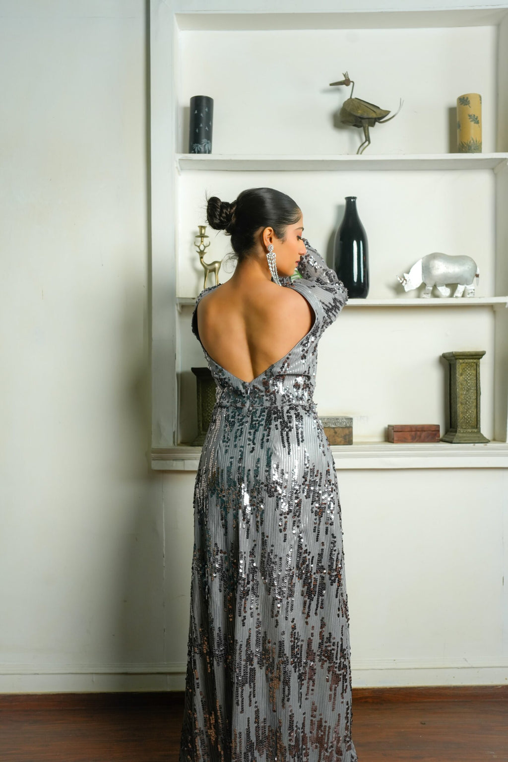 Silver Moonlight – Grey Embellished Gown