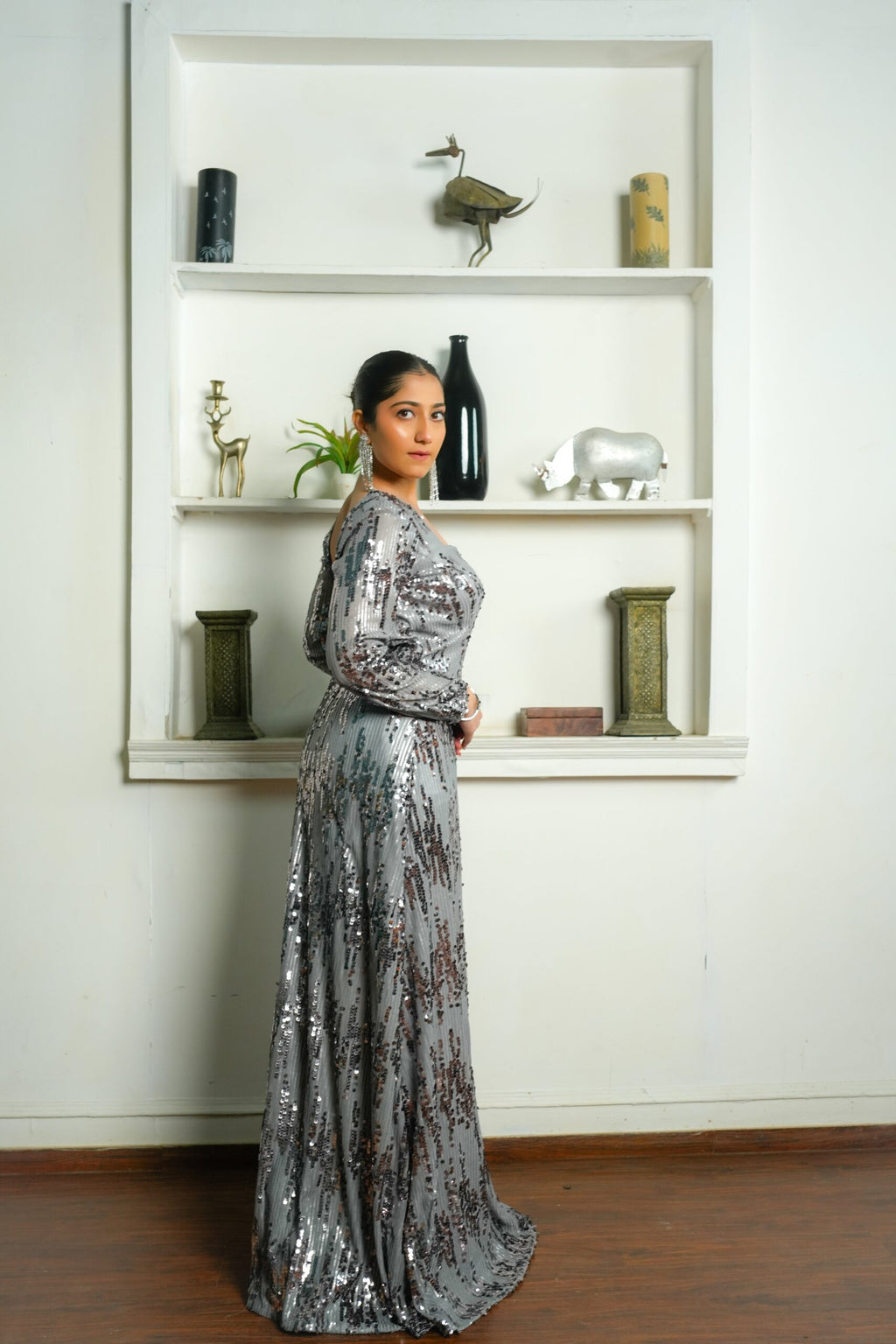 Silver Moonlight – Grey Embellished Gown