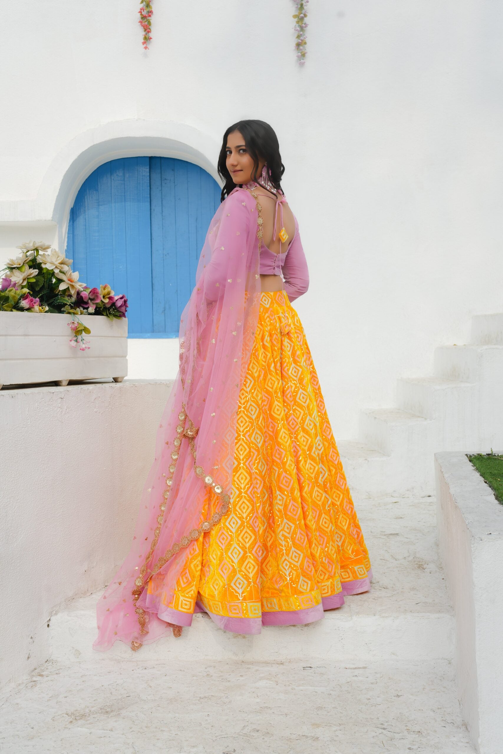Golden Glow – A Royal Yellow Velvet Lehenga Set