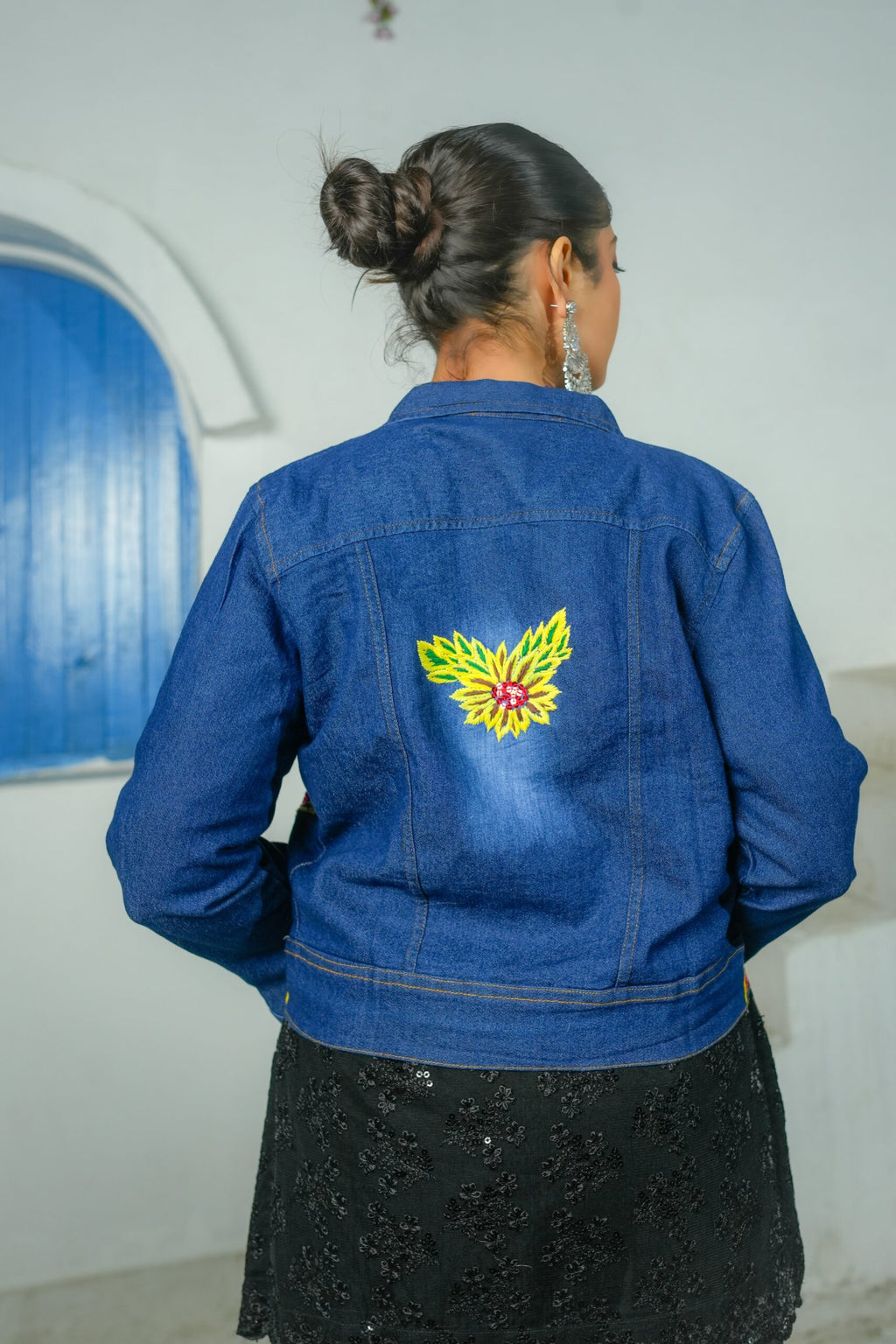 Hand Embroidered Dark Blue Denim Jacket
