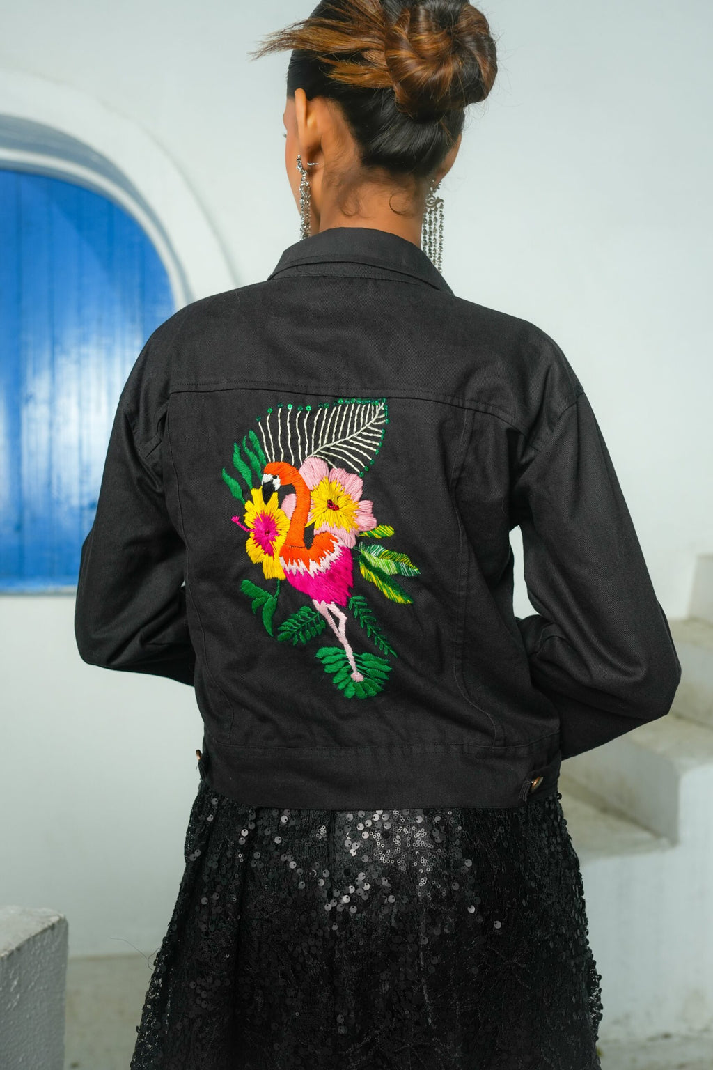 Hand Embroidered Black Denim Jacket