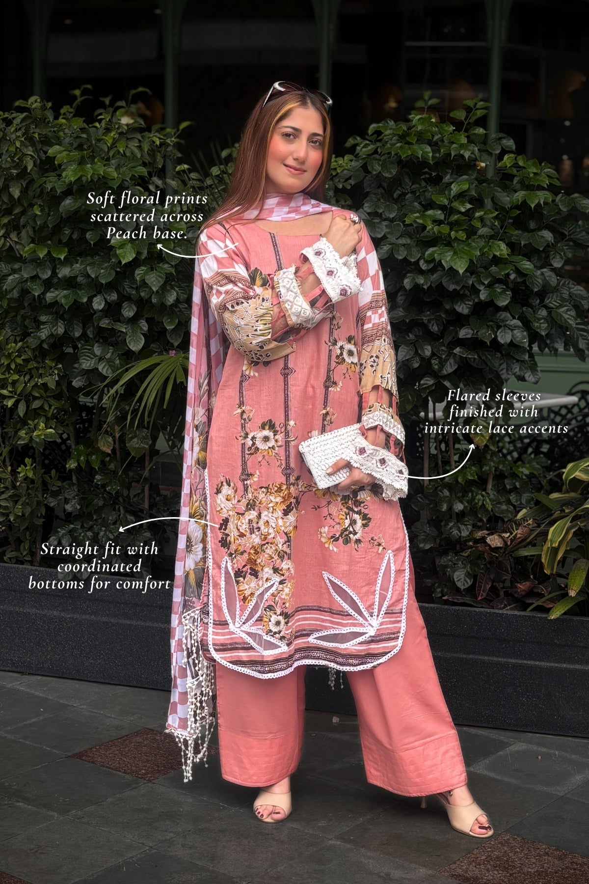 Arezia Peach Lawn Kurta with Farshi Salwar Set