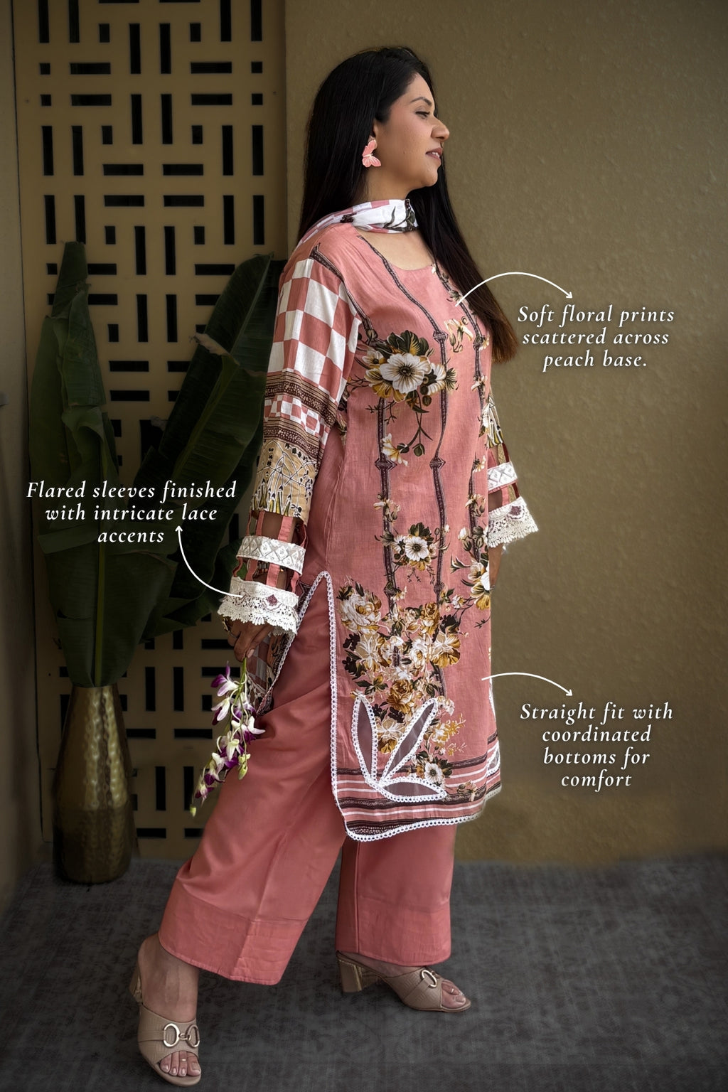 Arezia Peach Lawn Kurta with Farshi Salwar Set
