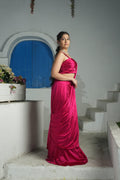Fuchsia Pink Drape Silk Saree Set