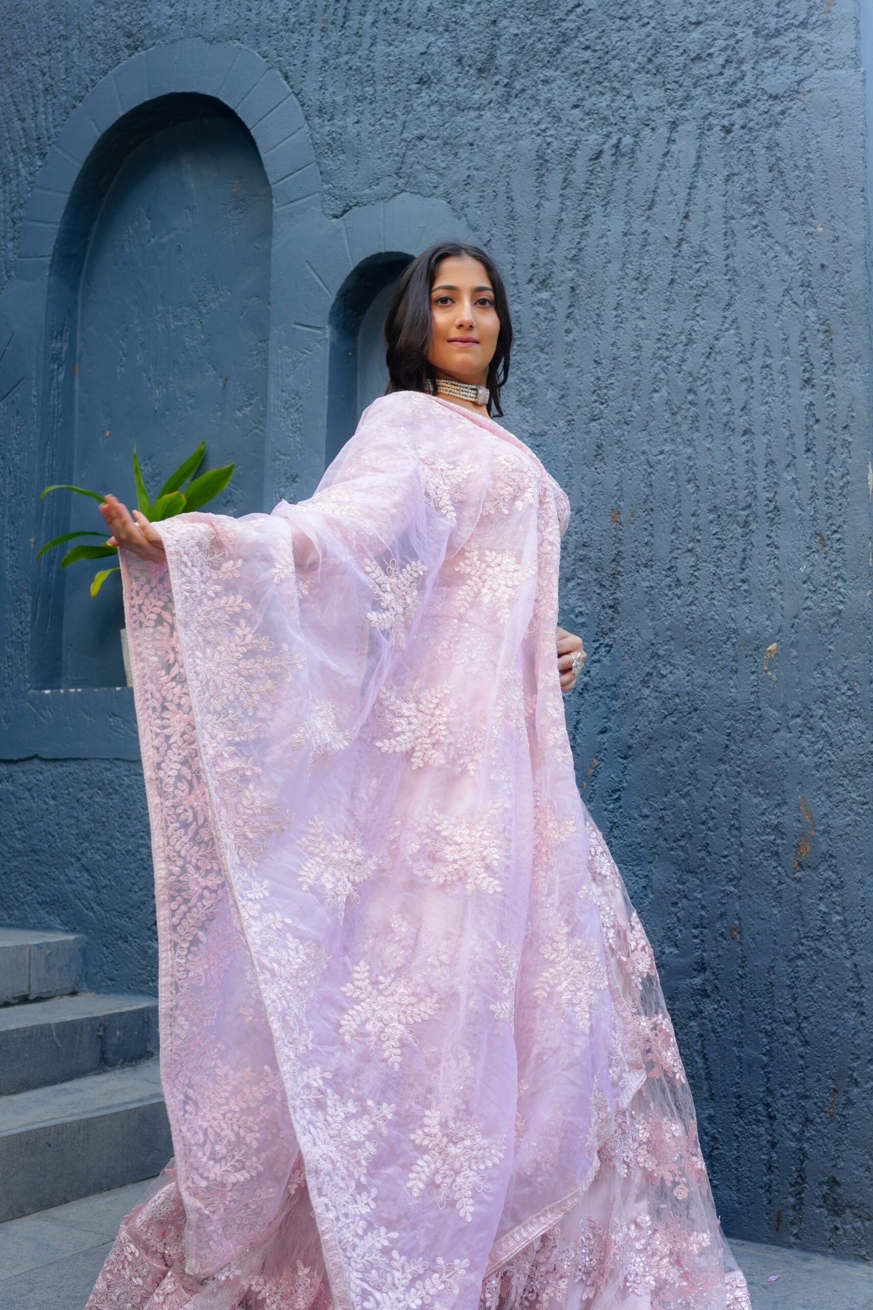 Blush Royale – Baby Pink Net Embellished Lehenga Set