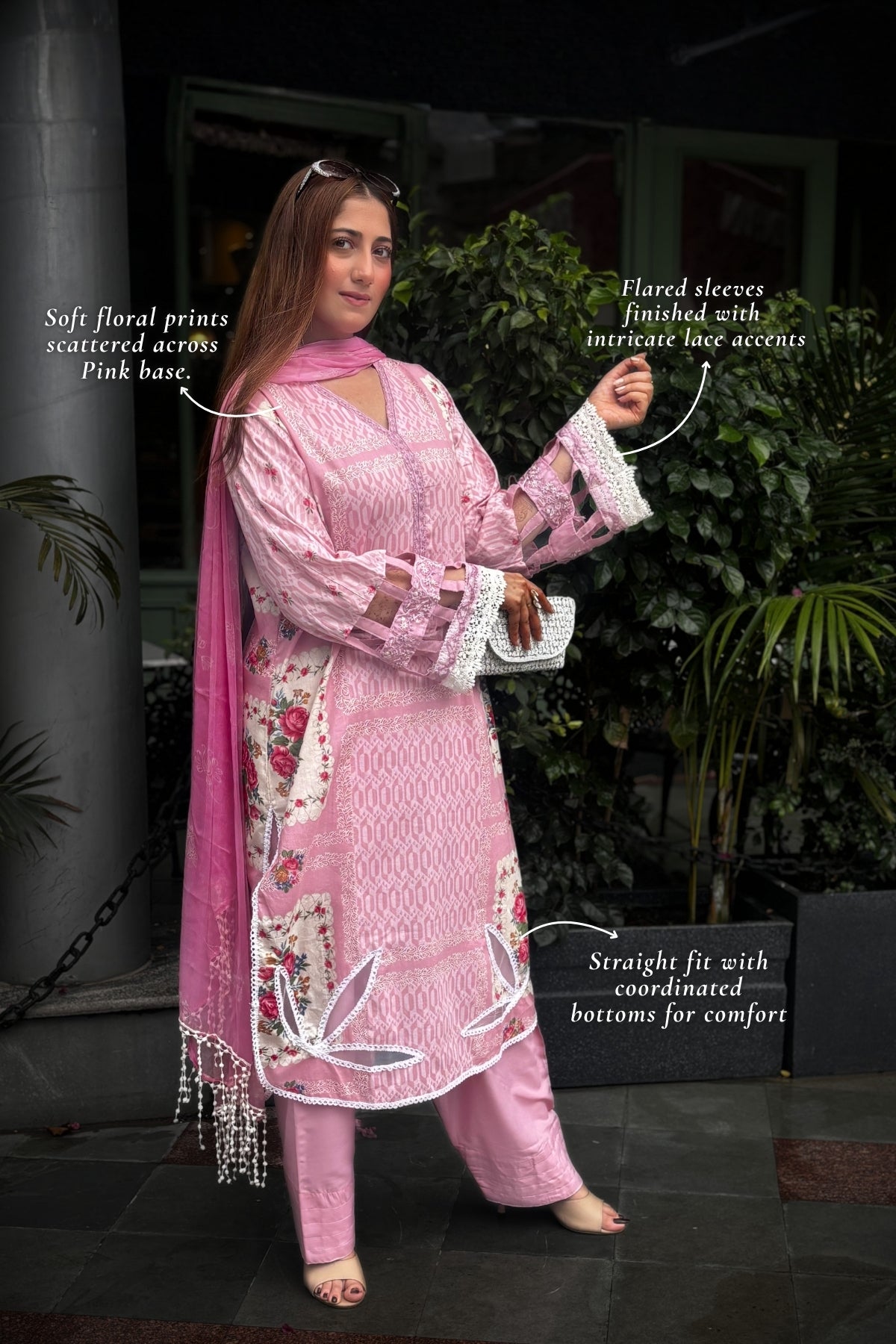 Arezia Blush Pink Lawn Kurta with Farshi Salwar Set
