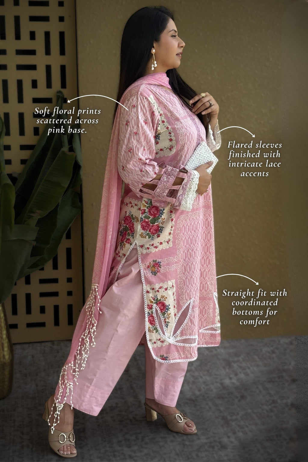 Arezia Blush Pink Lawn Kurta with Farshi Salwar Set