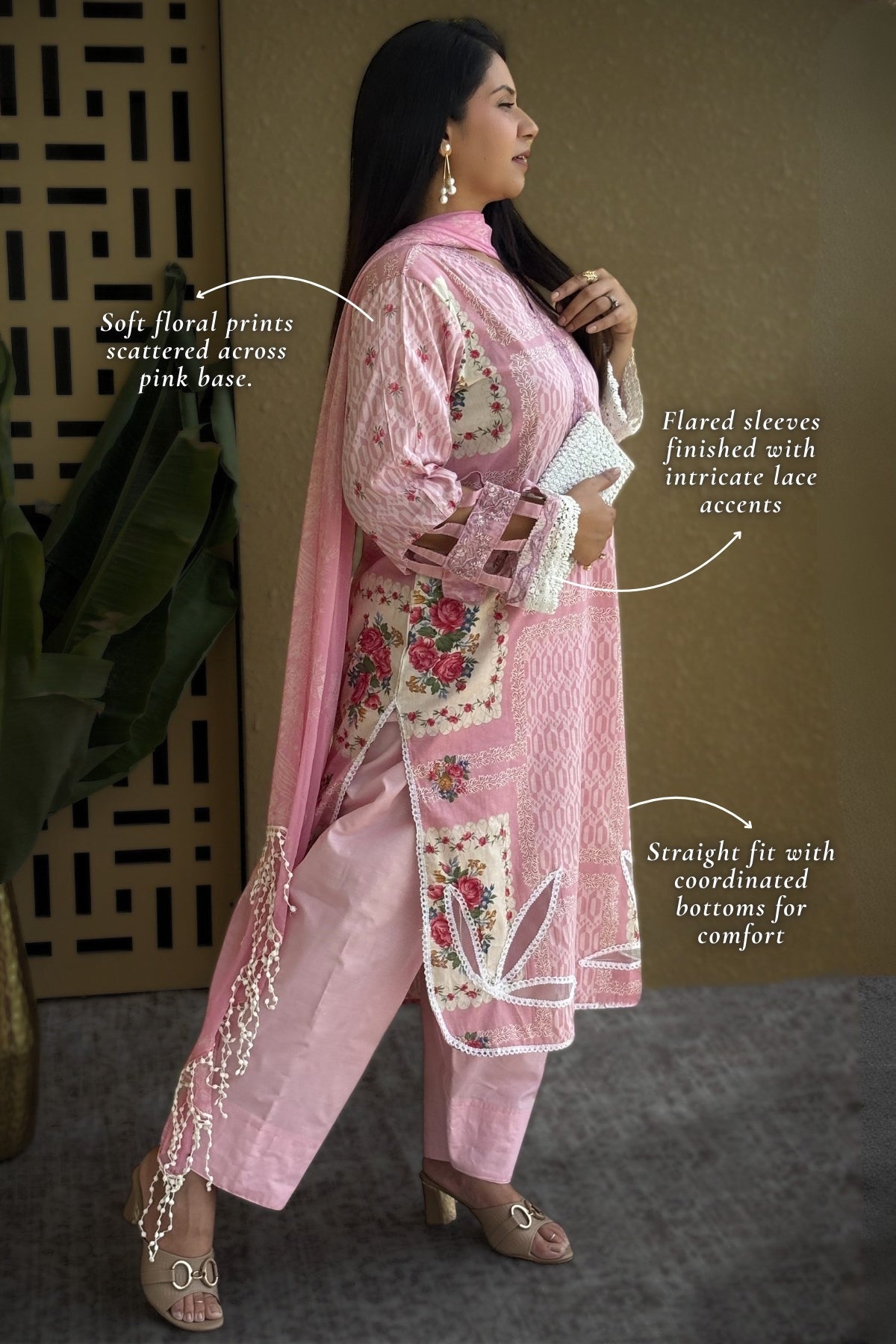 Arezia Blush Pink Lawn Kurta with Farshi Salwar Set