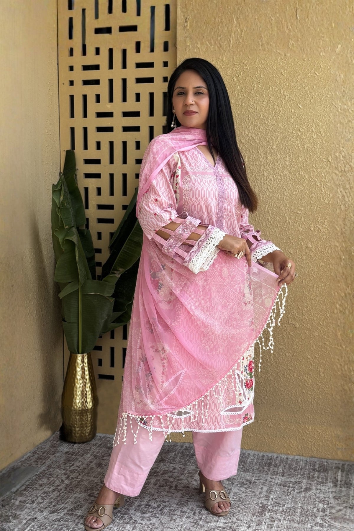 Arezia Blush Pink Lawn Kurta with Farshi Salwar Set