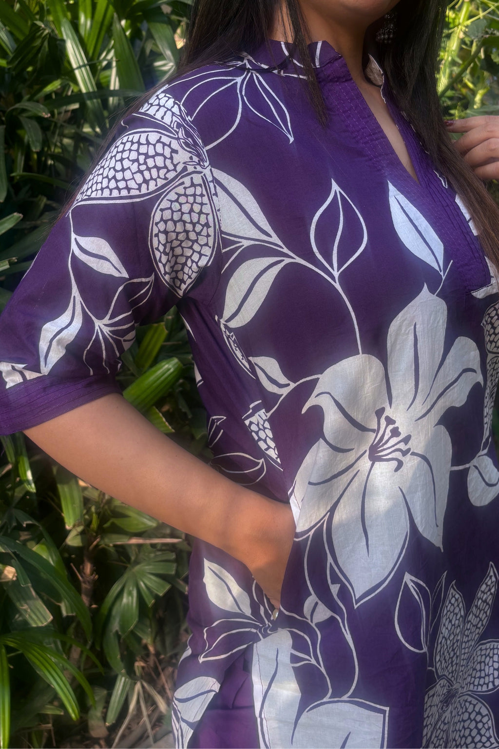 Purple Flora Printed Cotton Kurta with Pants
